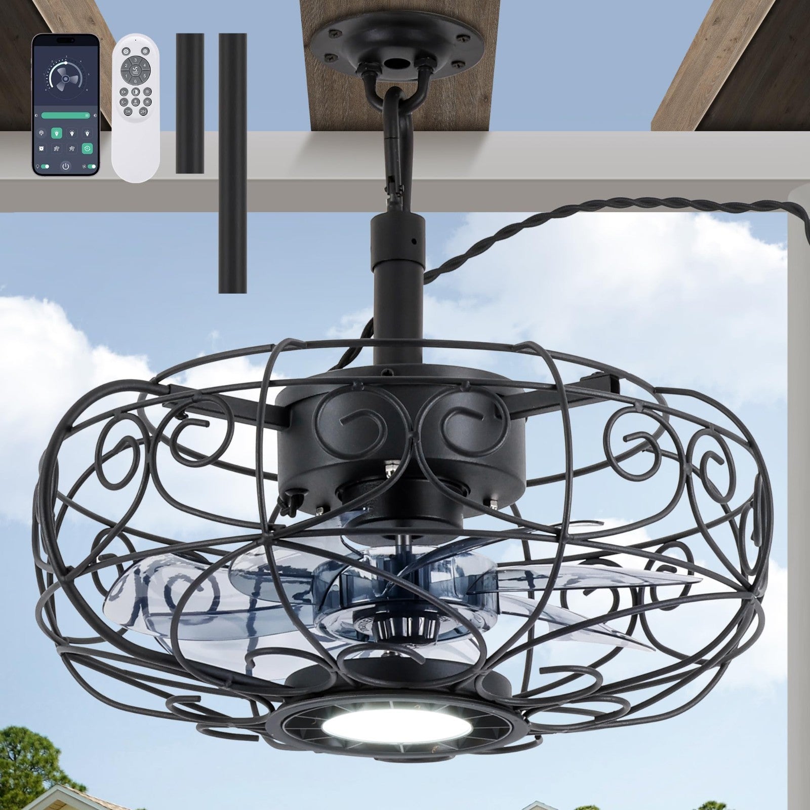 Waterproof Outdoor Ceiling Fan with Light & Remote, 15 Inch Patio Fan, 6 Speeds1