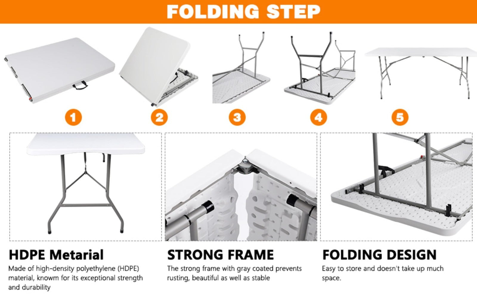 6ft Folding Table with Handle - Heavy Duty Portable for Indoor/Outdoor Events, B4