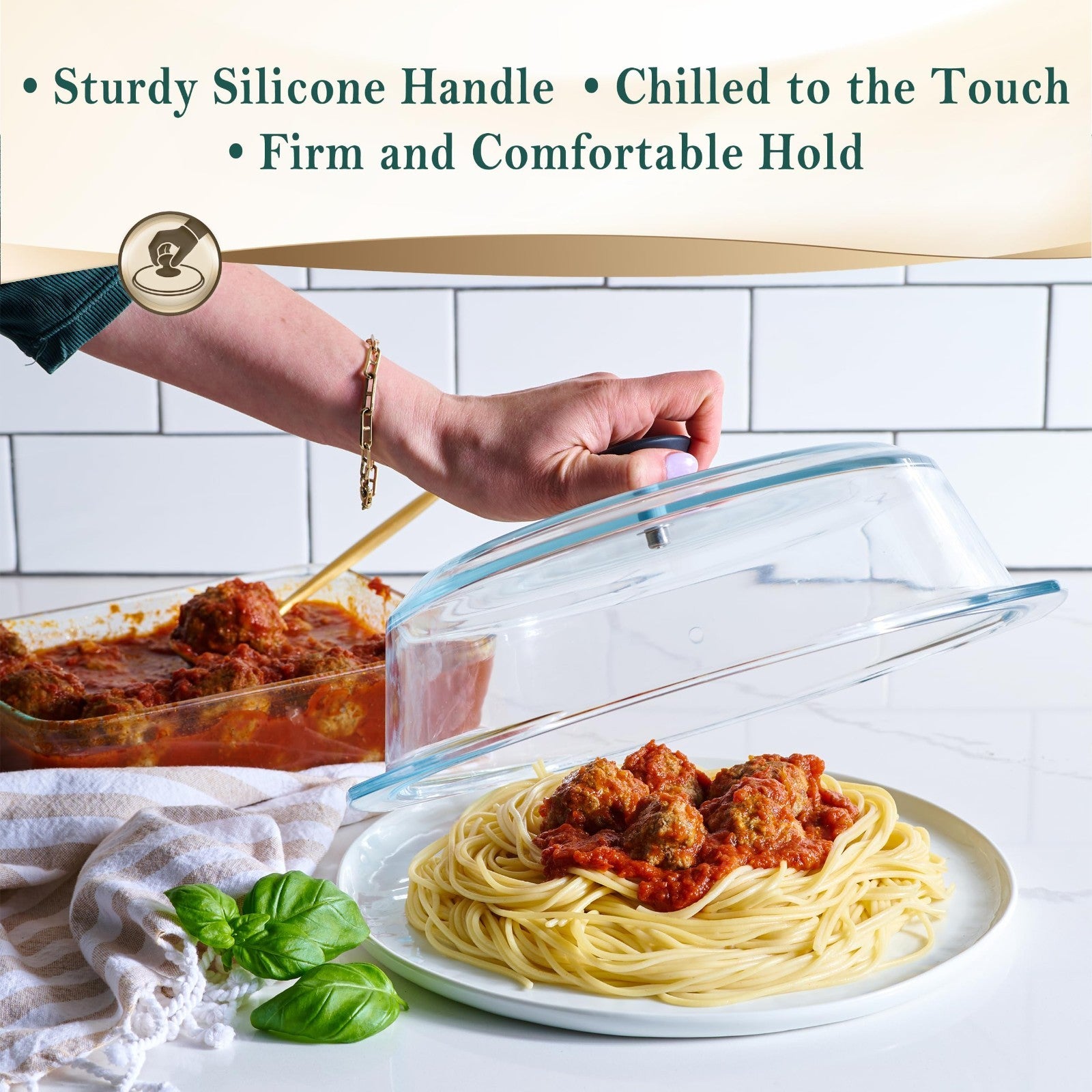 Microwave Splatter Cover   10" Glass Food Lid with Silicone Handle, BPA Free, Di7