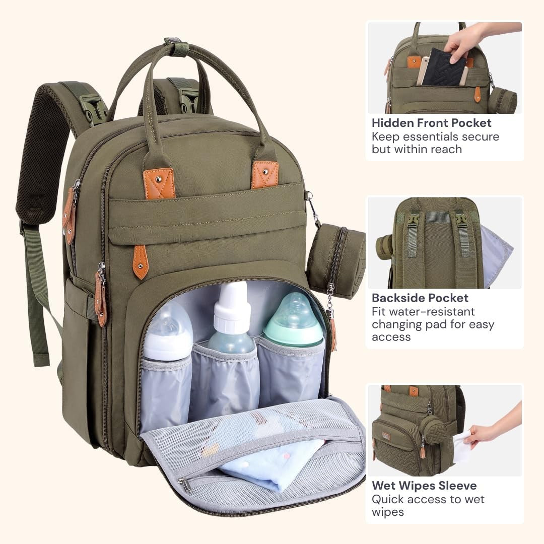 Multi Function Water Resistant Diaper Bag Backpack   Baby Travel Tote, Changing5