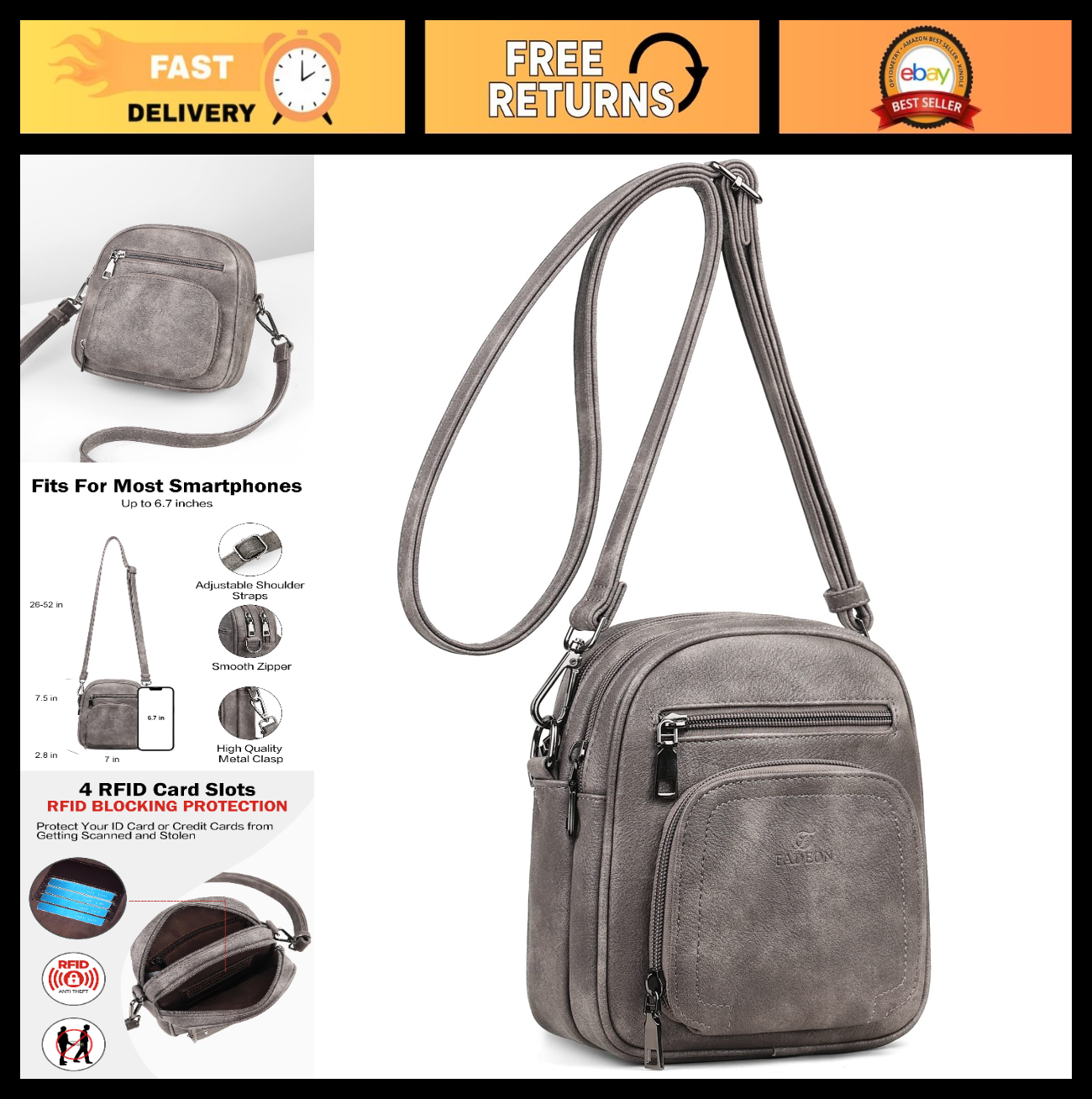Stylish Small Crossbody Purses for Women, RFID Anti-Theft, 4 Card Slots, Lightwe0