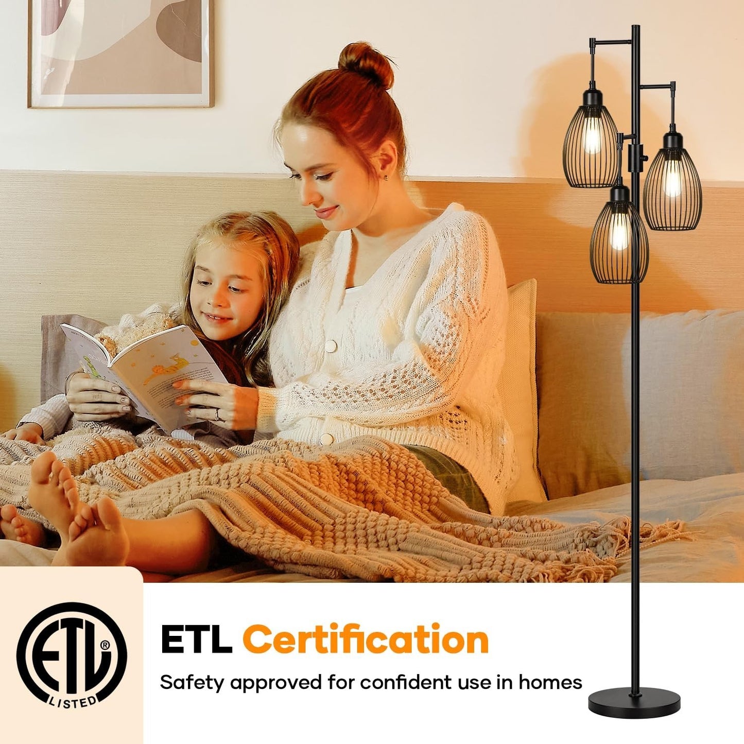 Dimmable Floor Lamp with 3 LED Edison Bulbs, Industrial Farmhouse Design for Liv6