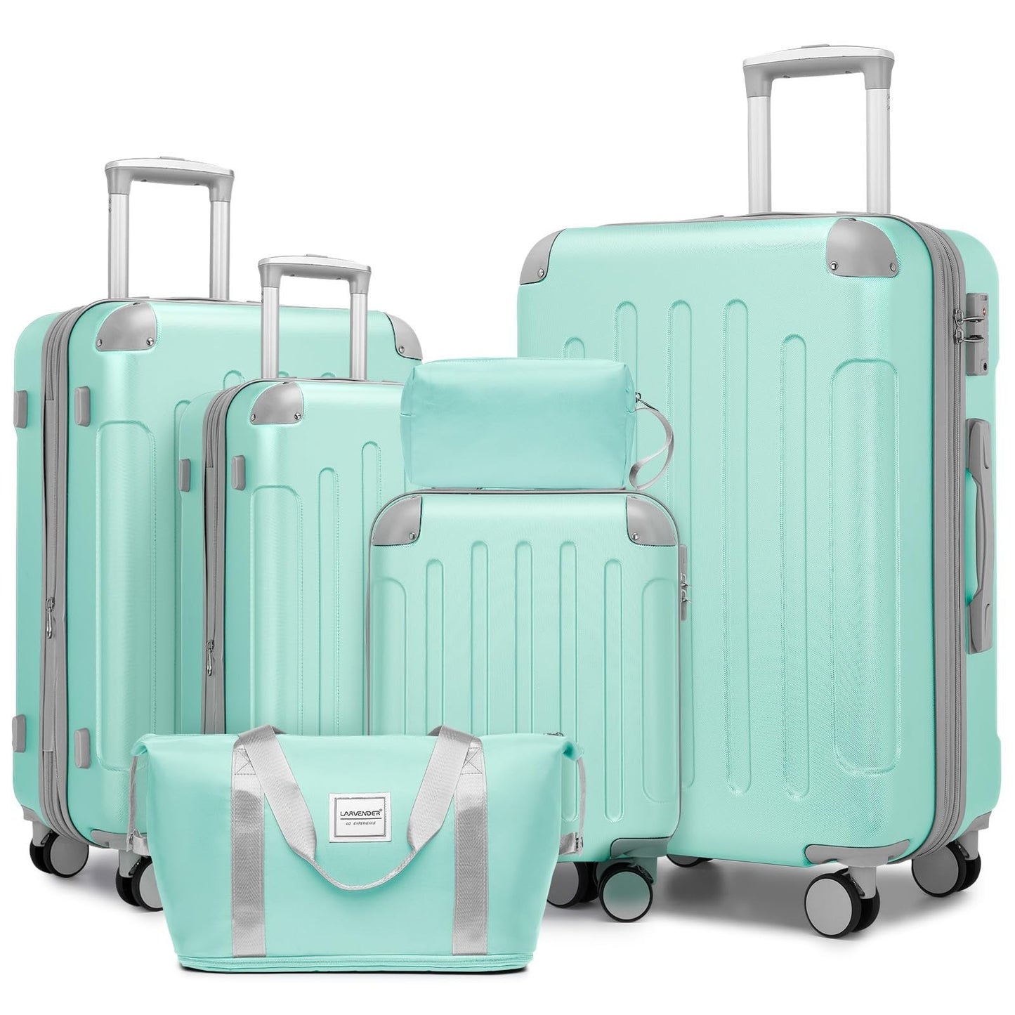 6-Piece Mint Green Expandable Luggage Set, Lightweight Hardshell, TSA Lock, 360°1