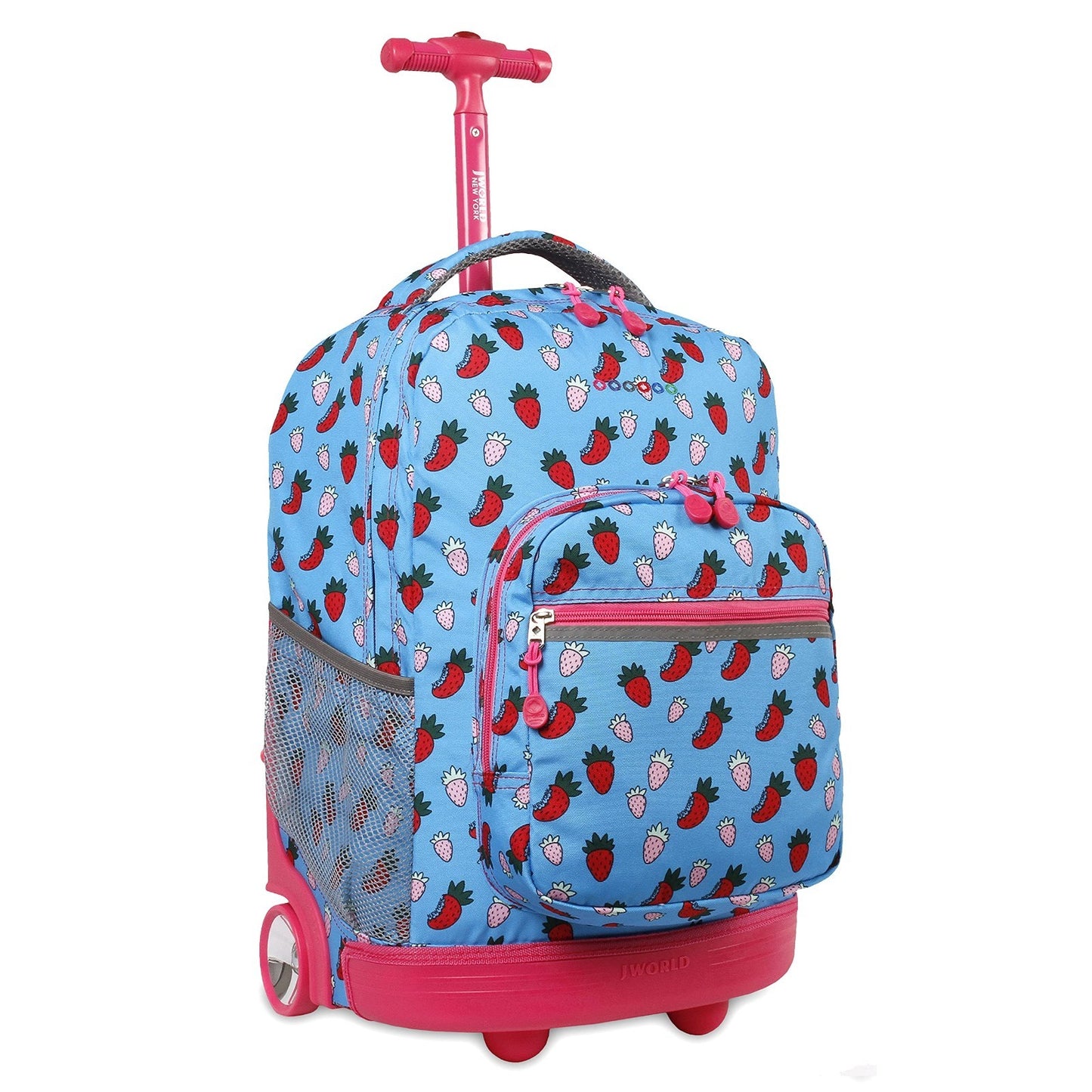 Kids Rolling Backpack with Wheels, 18" Bookbag for School, Strawberry Design, Un0