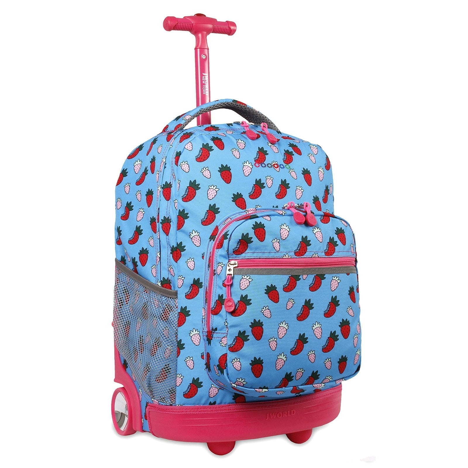 Kids Rolling Backpack with Wheels, 18" Bookbag for School, Strawberry Design, Un0