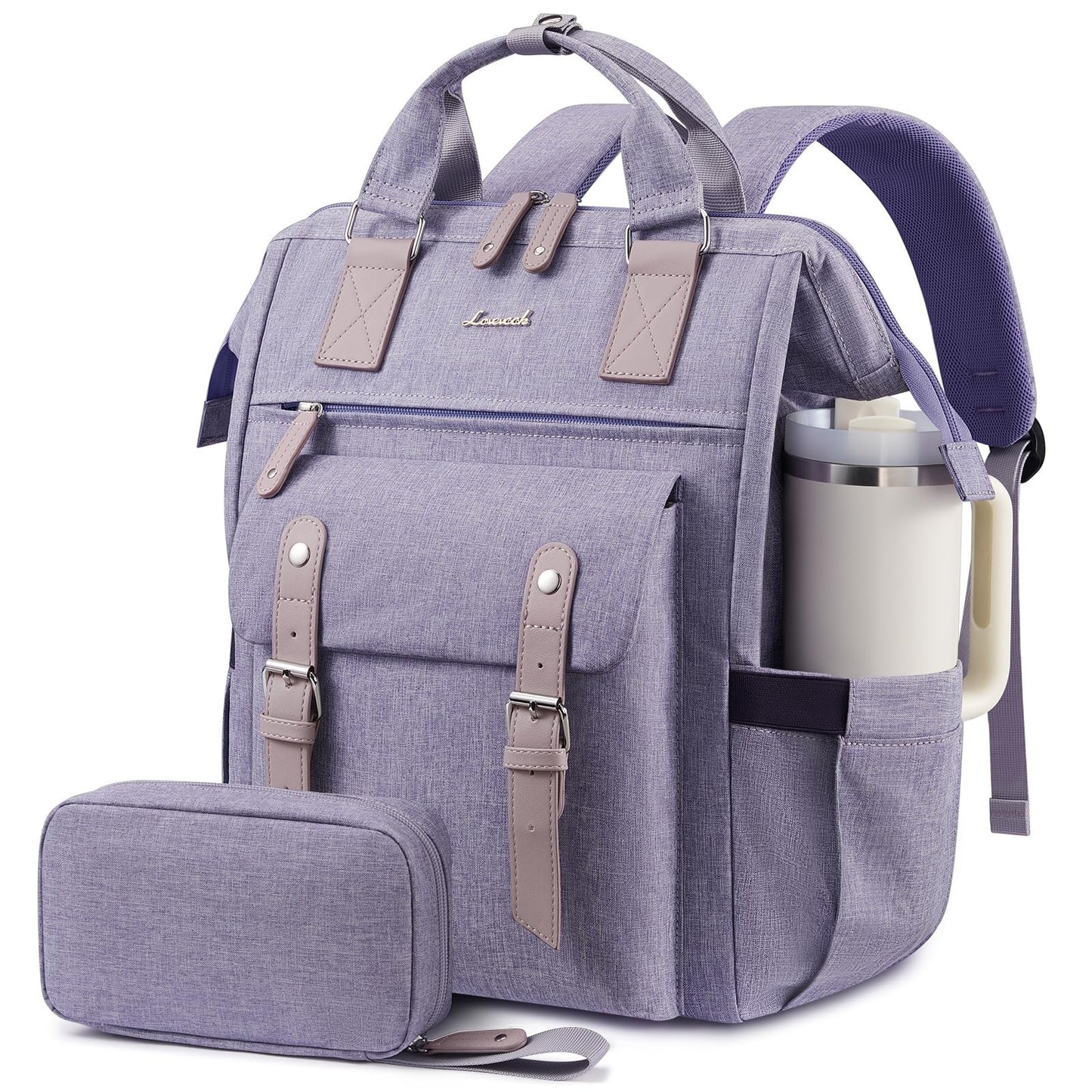 Stylish Waterproof Laptop Backpack for Women, 17.3" with Tumbler Holder, Travel1