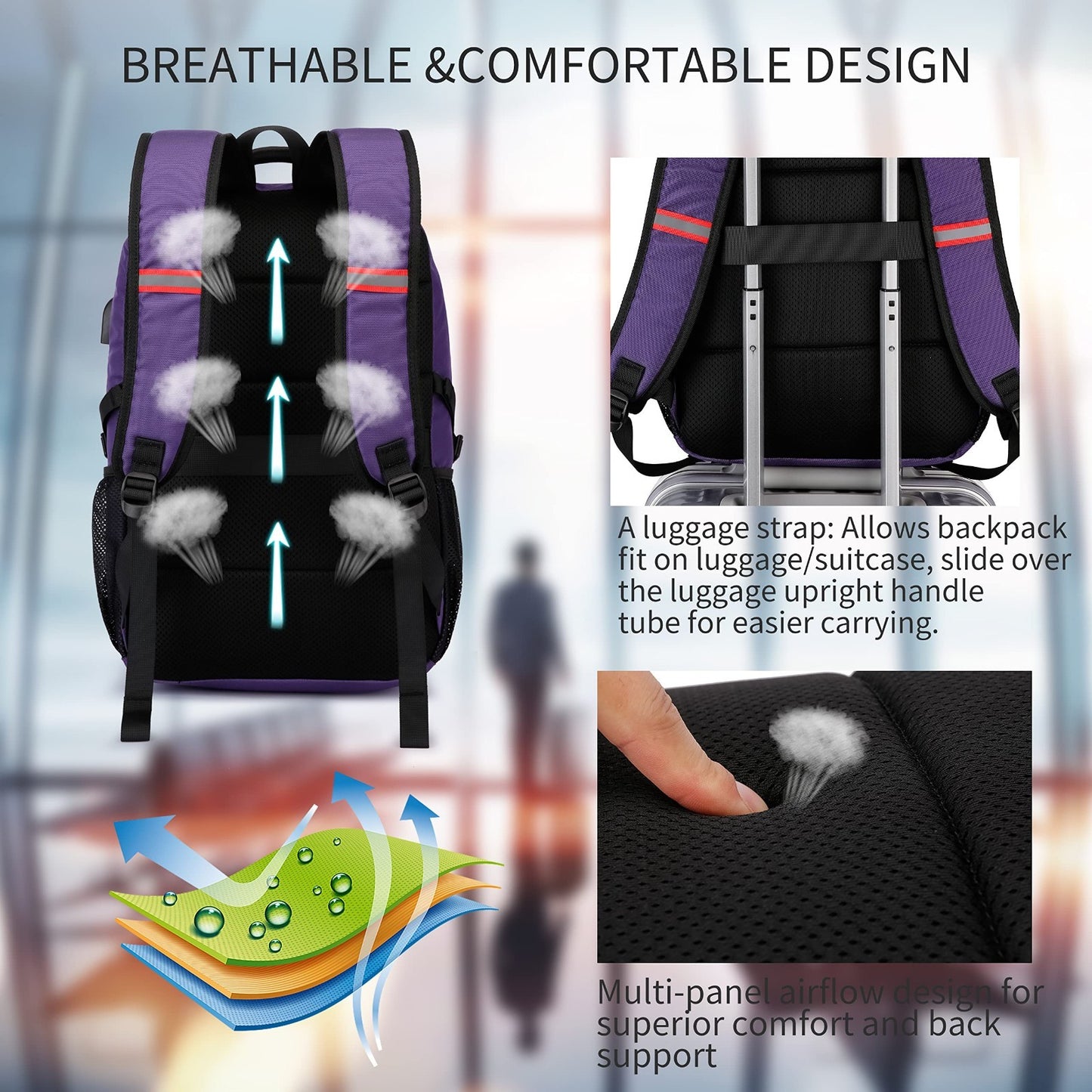 Extra Large 17.3" Travel Laptop Backpack, USB Charging, Water Resistant, School4