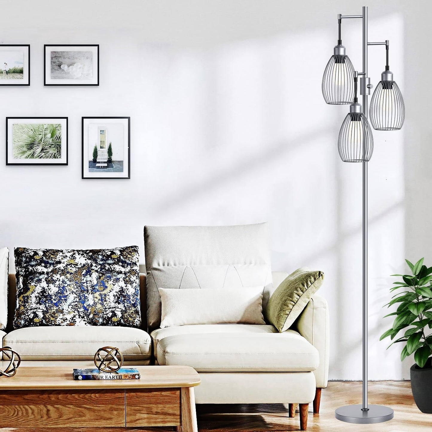 Dimmable Industrial Floor Lamp with 3 LED Edison Bulbs, Elegant Teardrop Design,5