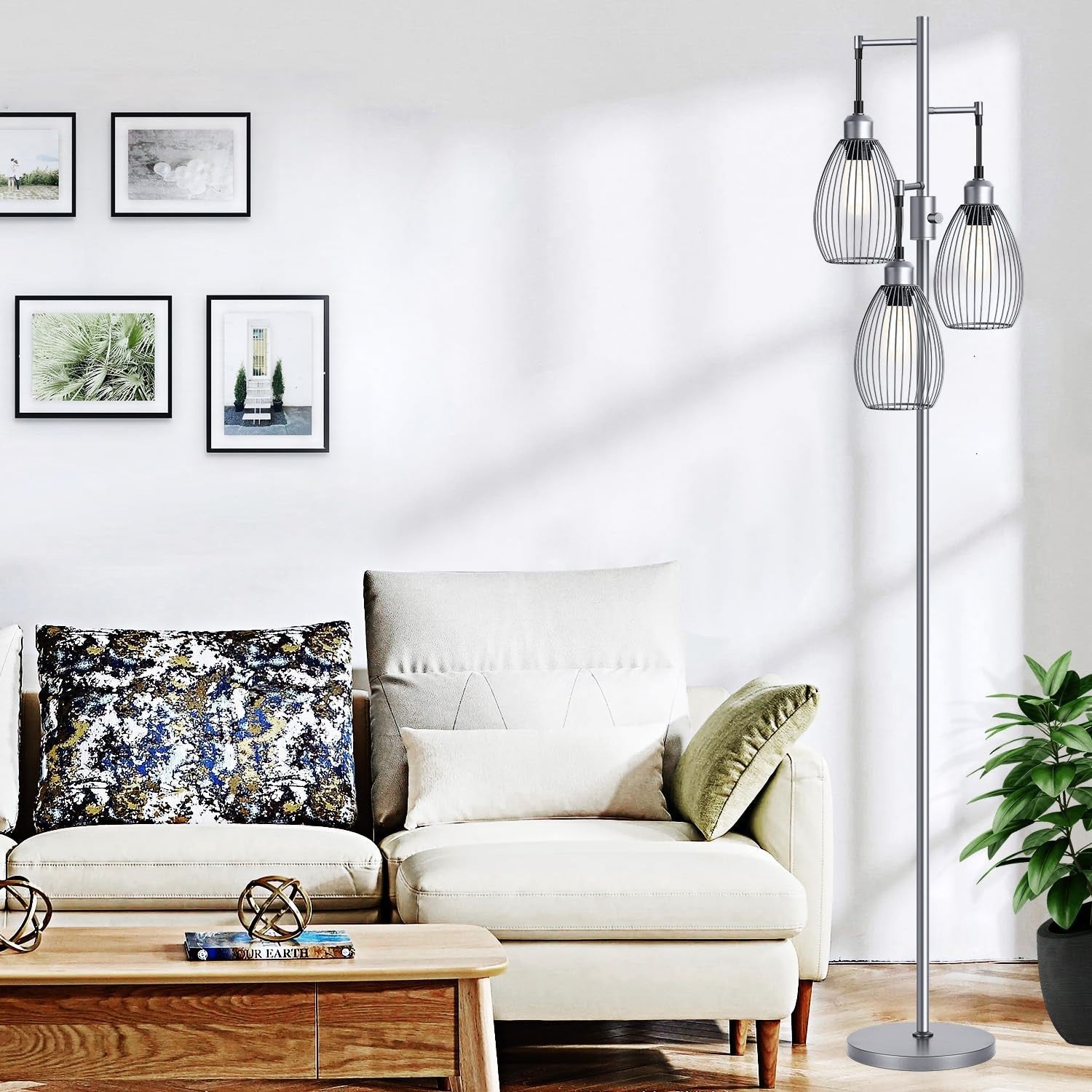 Dimmable Industrial Floor Lamp with 3 LED Edison Bulbs, Elegant Teardrop Design,5