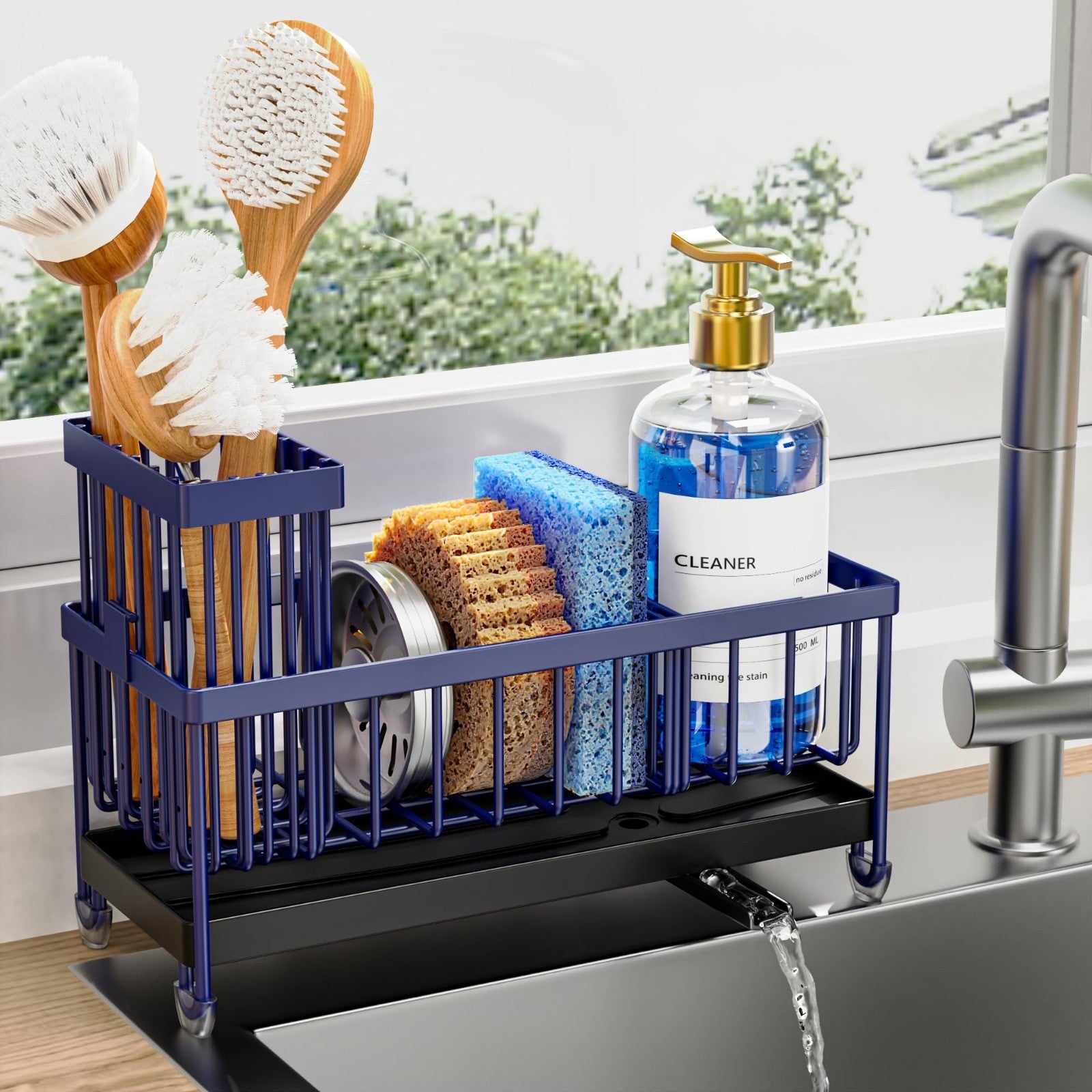 Kitchen Sink Caddy Organizer   Rustproof 304 Stainless Steel Sponge Holder, Brus1
