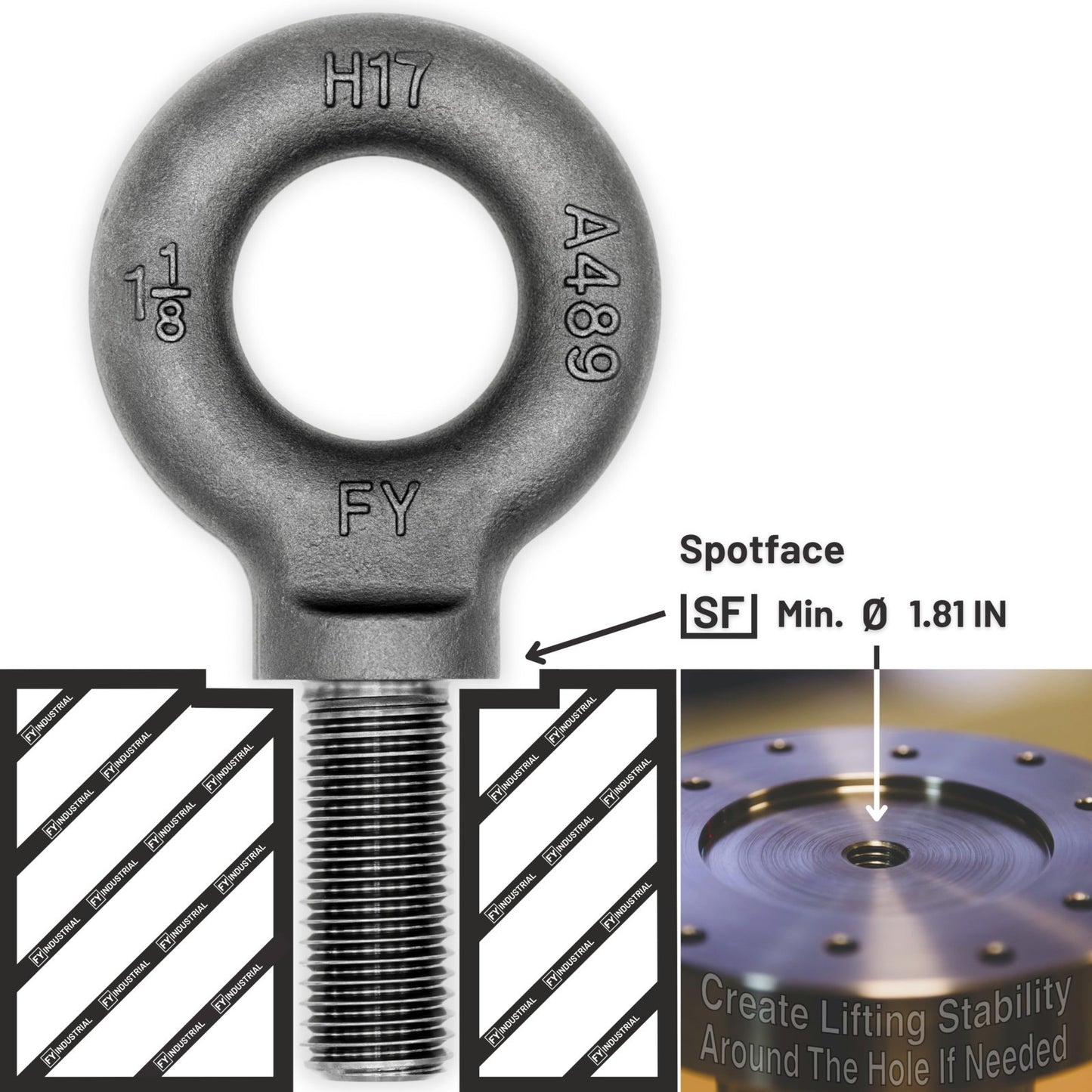 Heavy-Duty Lifting Shoulder Eye Bolt 1-1/8" x 2-3/4" - Strong Load Capacity3