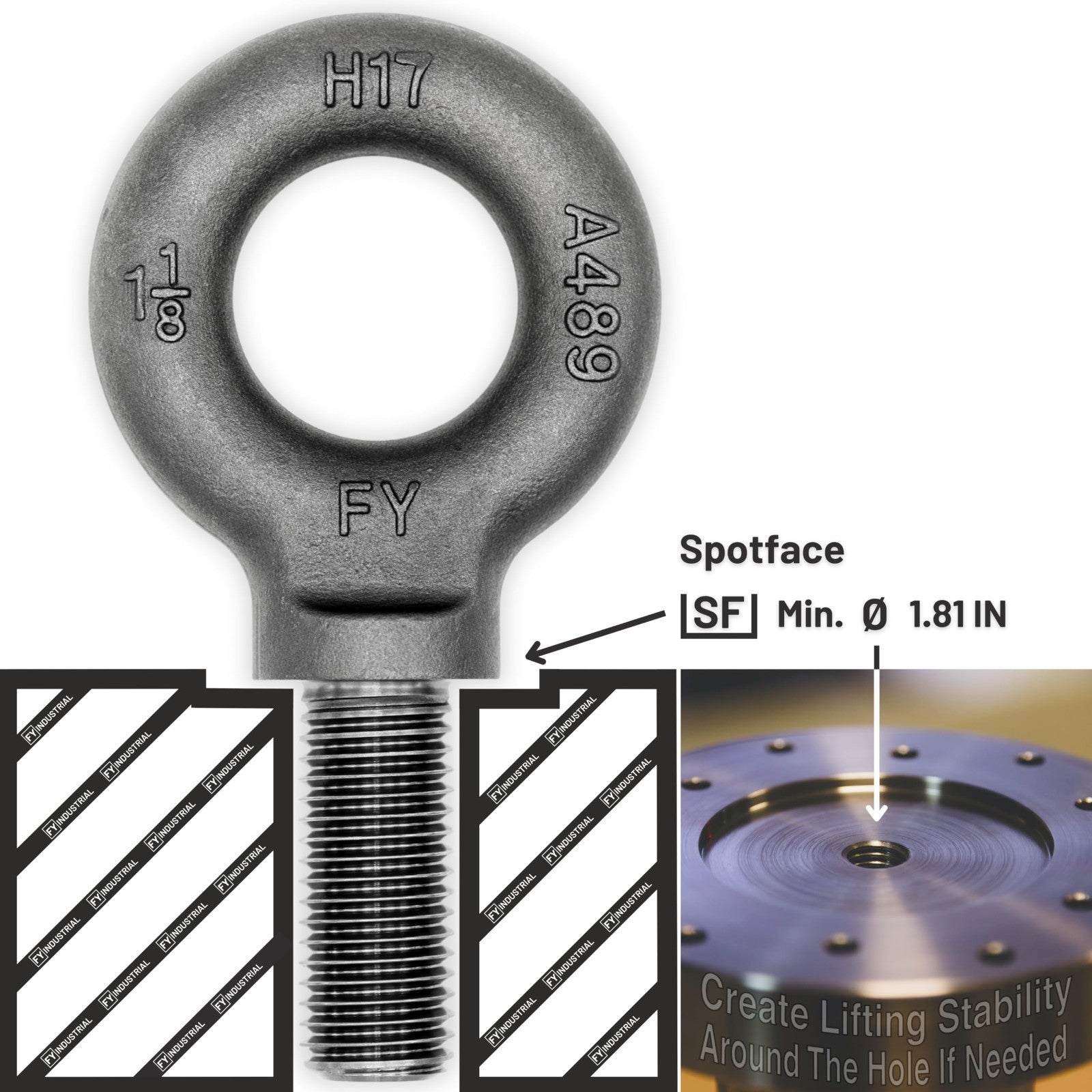 Heavy-Duty Lifting Shoulder Eye Bolt 1-1/8" x 2-3/4" - Strong Load Capacity3