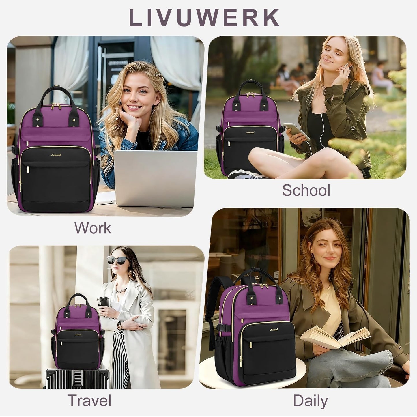 Waterproof Women's Laptop Backpack 15.6"   Large Capacity Travel Bookbag, Anti T7