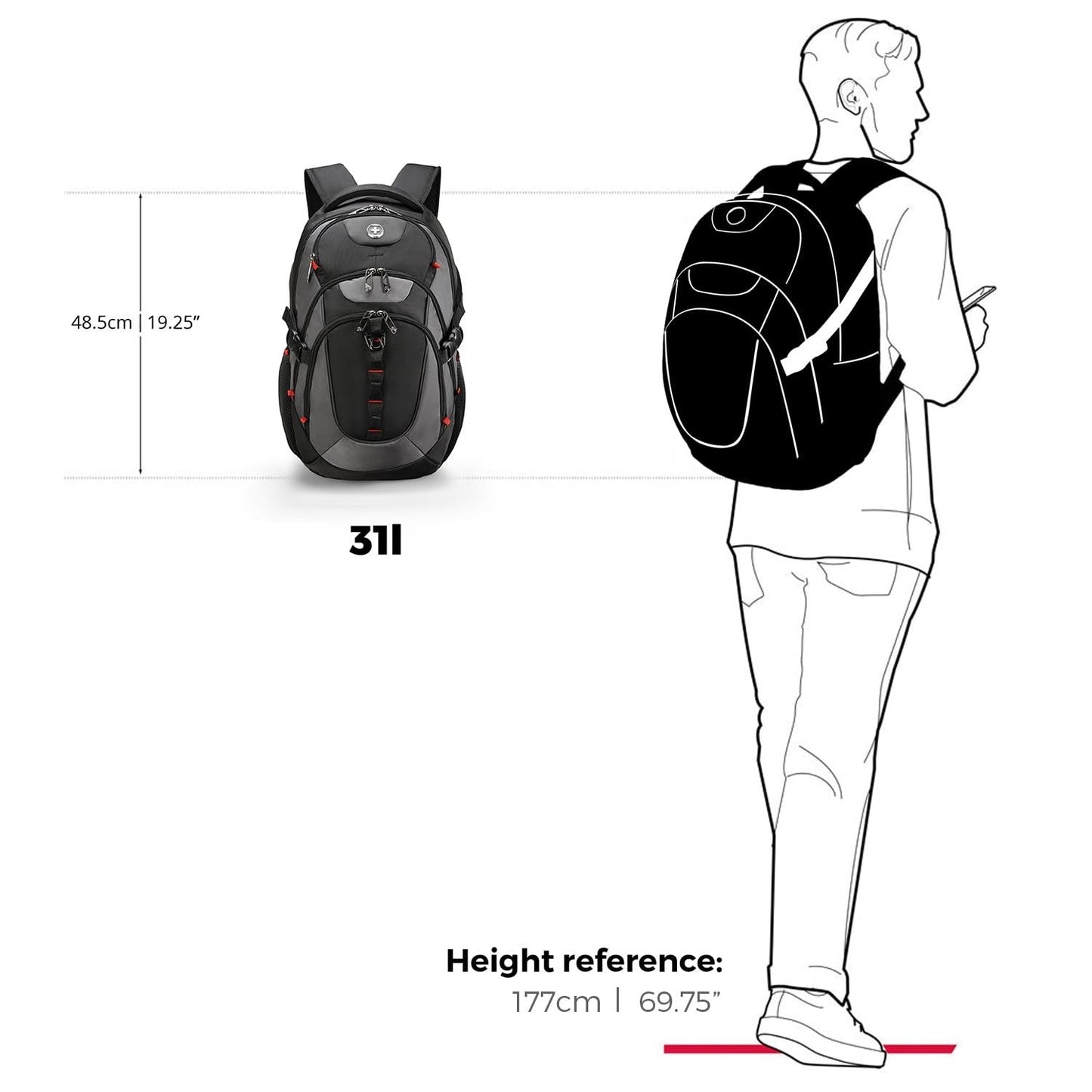 Stylish Laptop Backpack with USB Charging Port, Fits 15.6" Computer, 31L Travel8