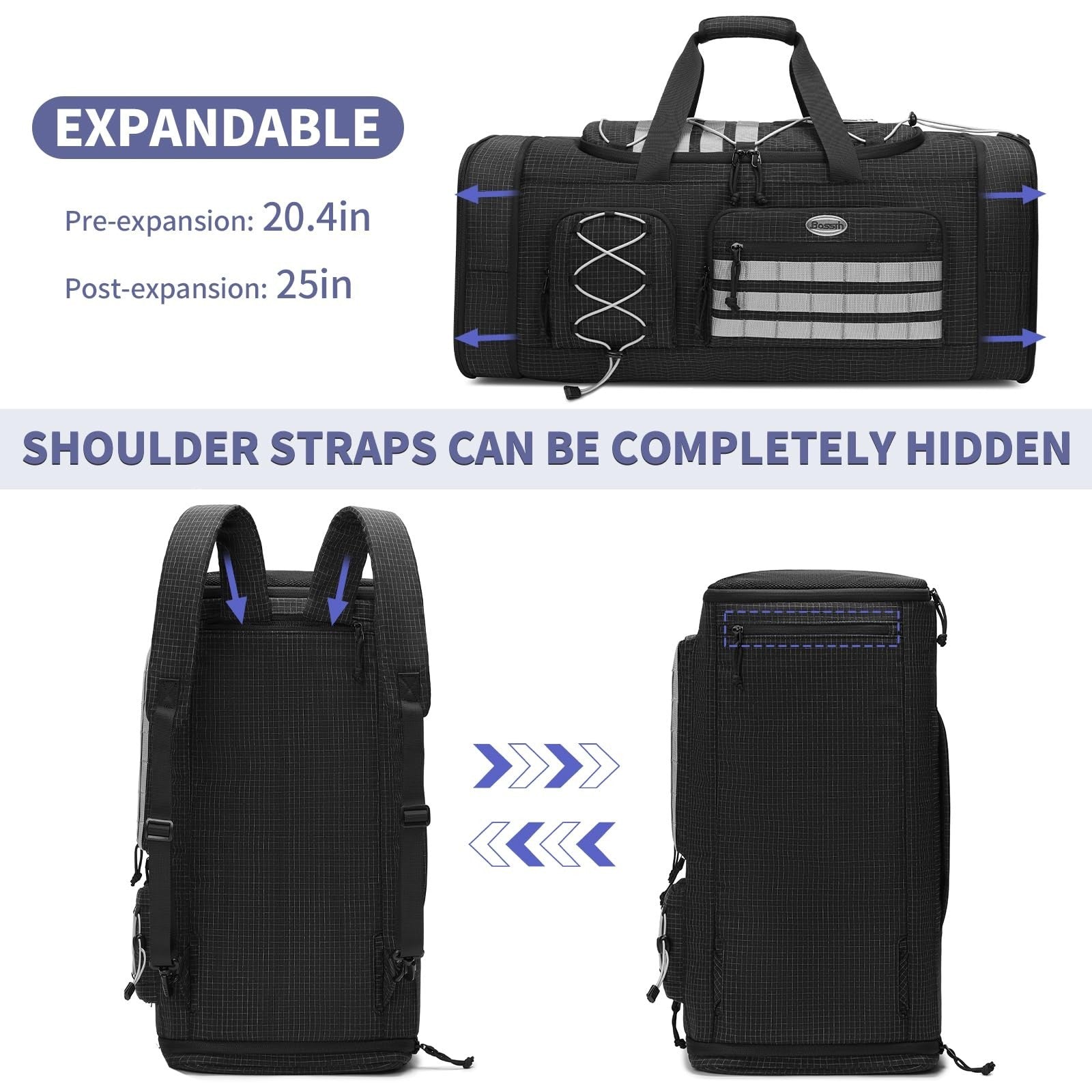 Expandable 45L 50L Sports Duffle Gym Bag for Men & Women   Travel, Workout, Fitn3