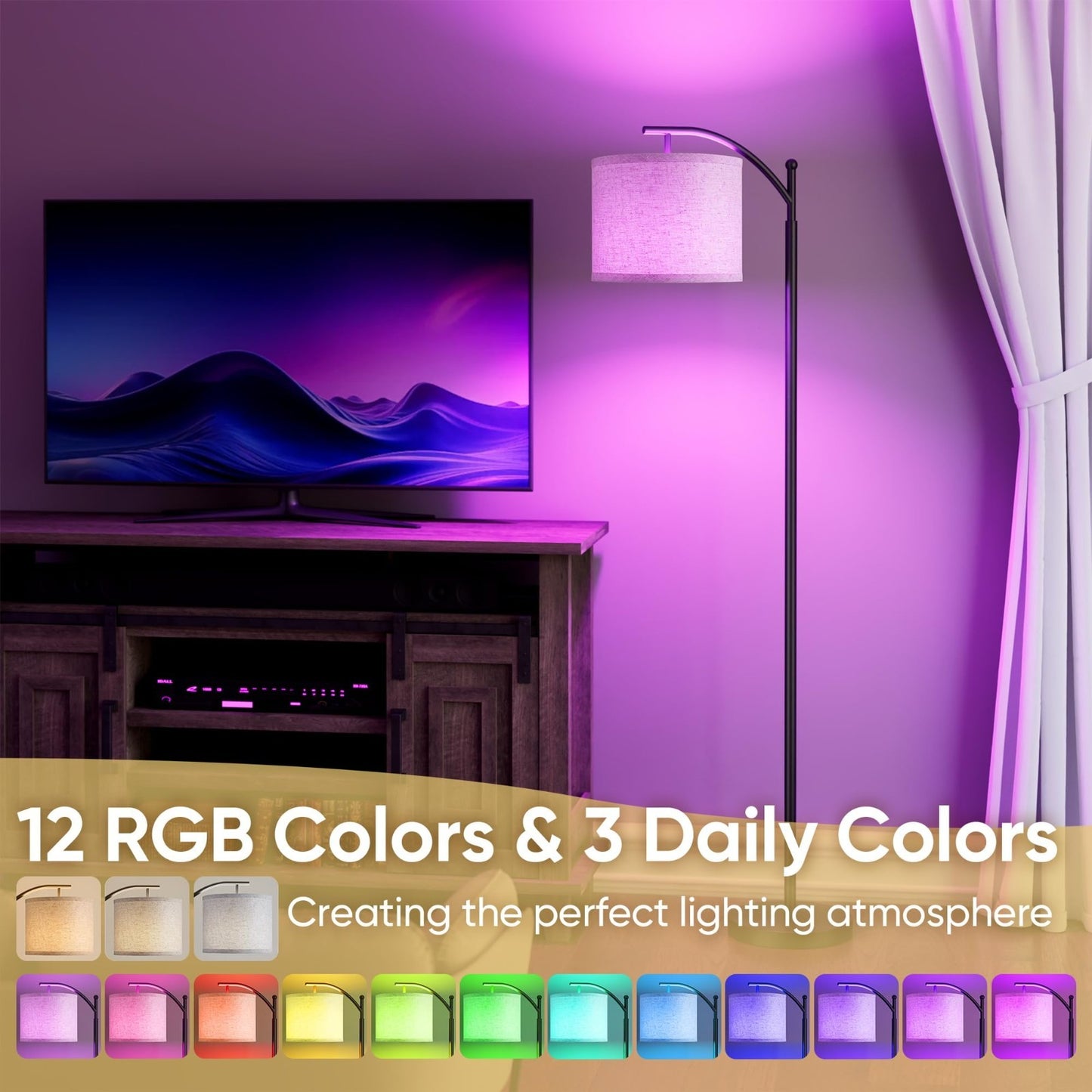Dimmable RGB Battery Operated Floor Lamp with Remote Control   Cordless Tall Lam3