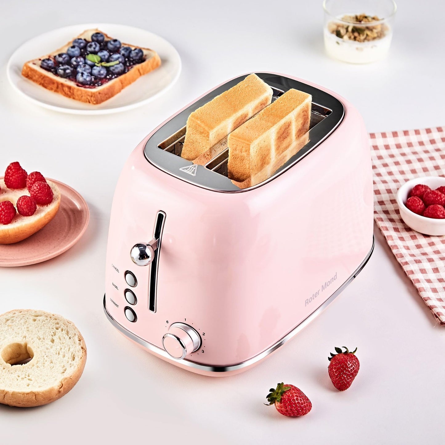 Retro Stainless Steel 2 Slice Toaster with Bagel, Cancel, Defrost, 6 Shade Setti7