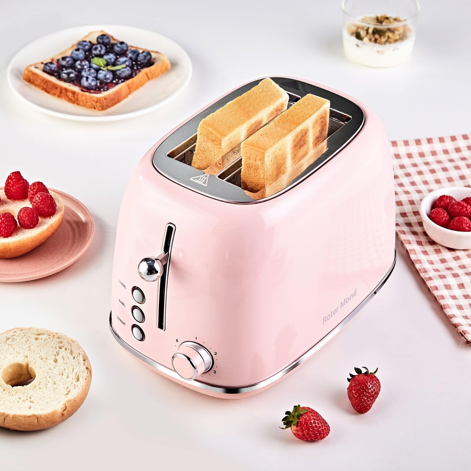 Retro Stainless Steel 2 Slice Toaster with Bagel, Cancel, Defrost, 6 Shade Setti7