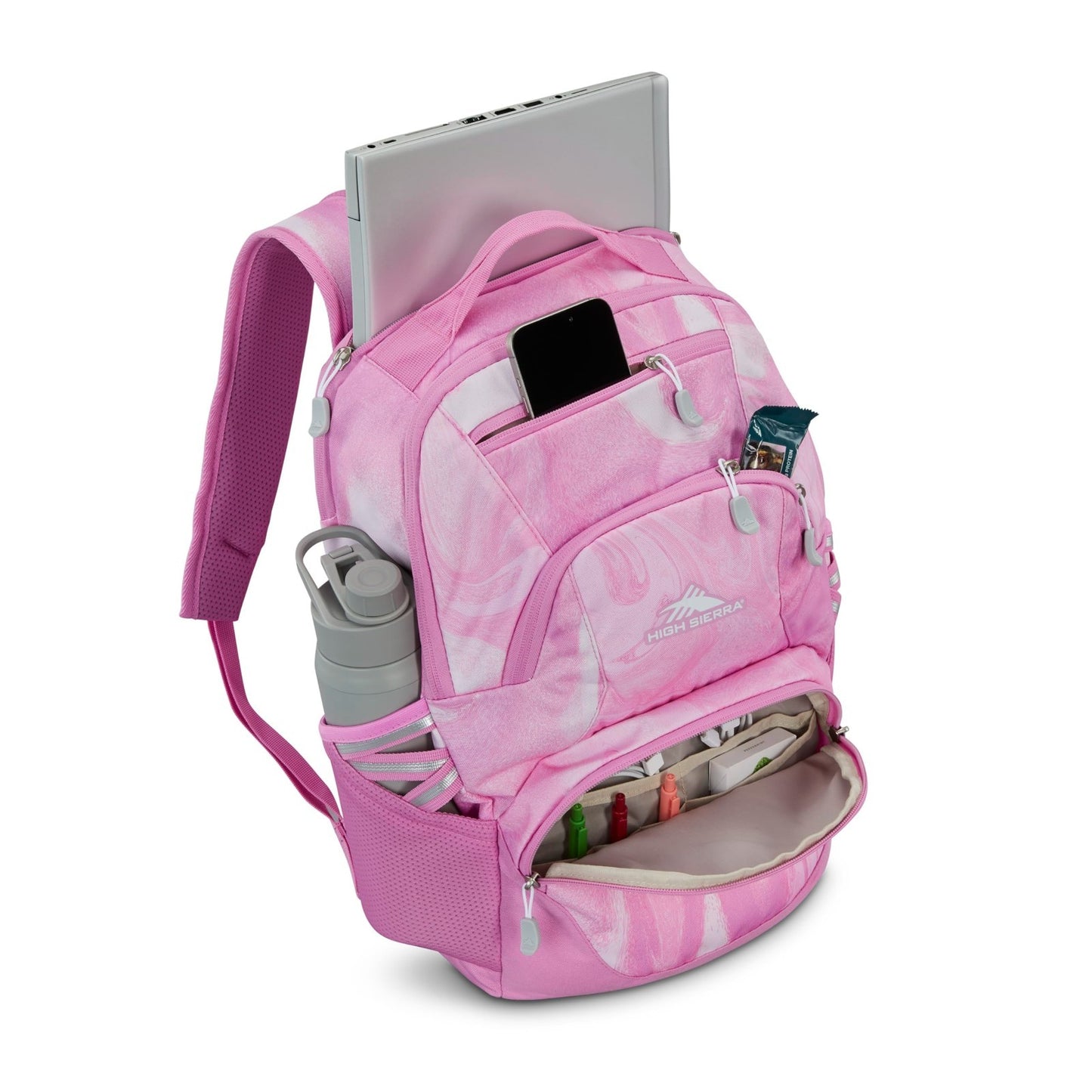 Travel Laptop Backpack with Drop Protection, Tablet Sleeve, Pink Marble Swirl3