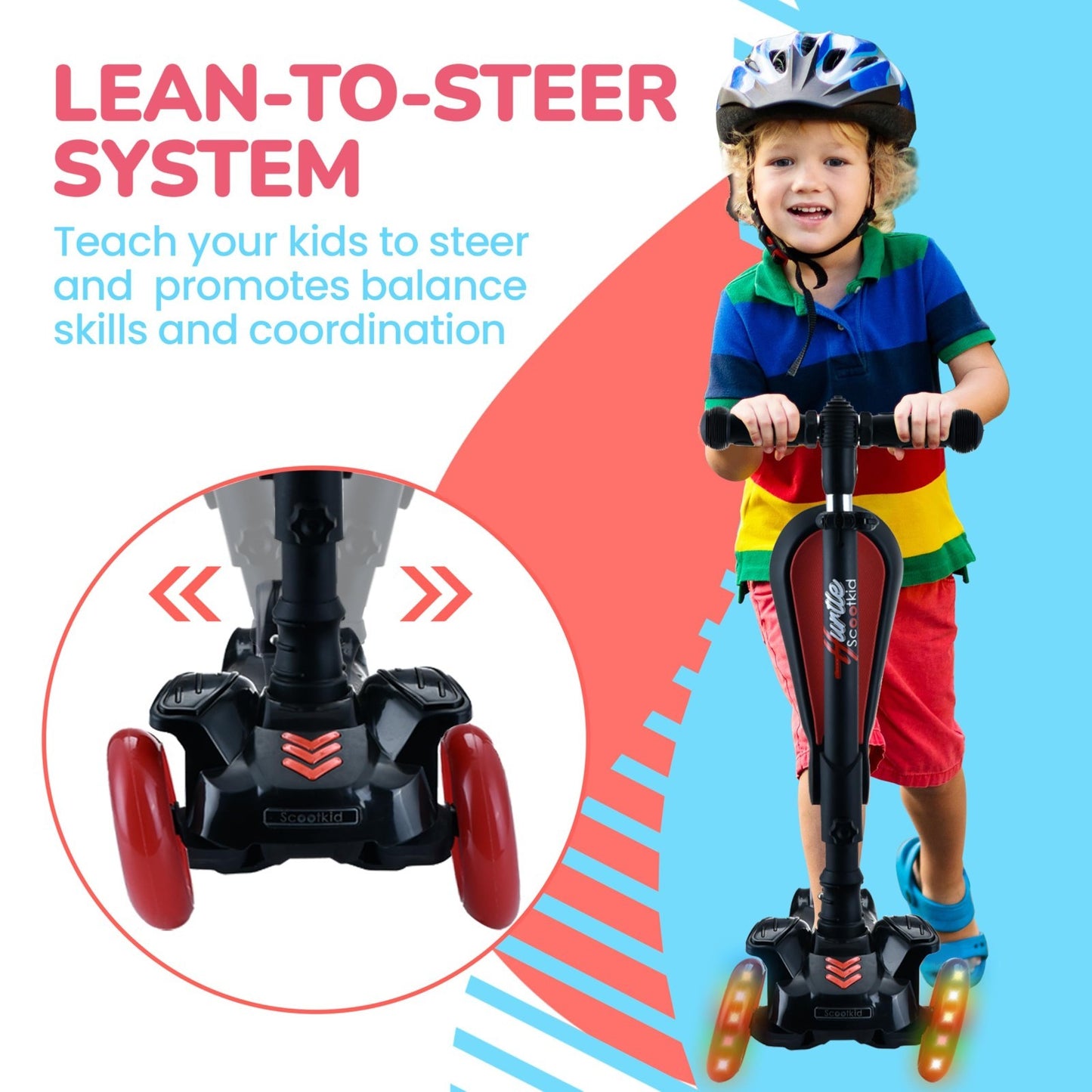 3-Wheeled Kids Scooter with LED Lights, Adjustable Handlebar, Foldable Seat, Sit5