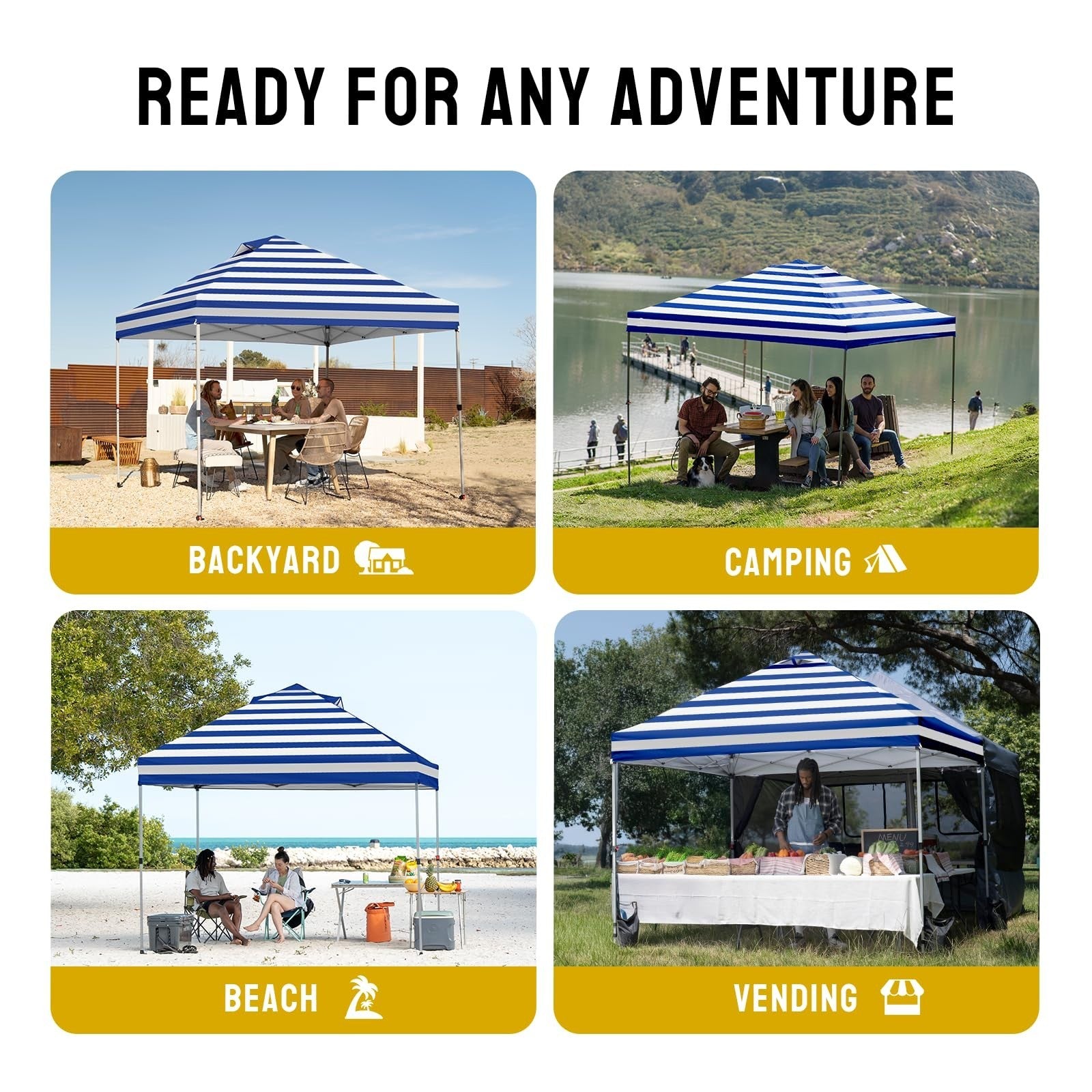 10x10 Pop Up Canopy Tent   Easy Setup, Navy Stripes, Outdoor Sun Shade for Event4