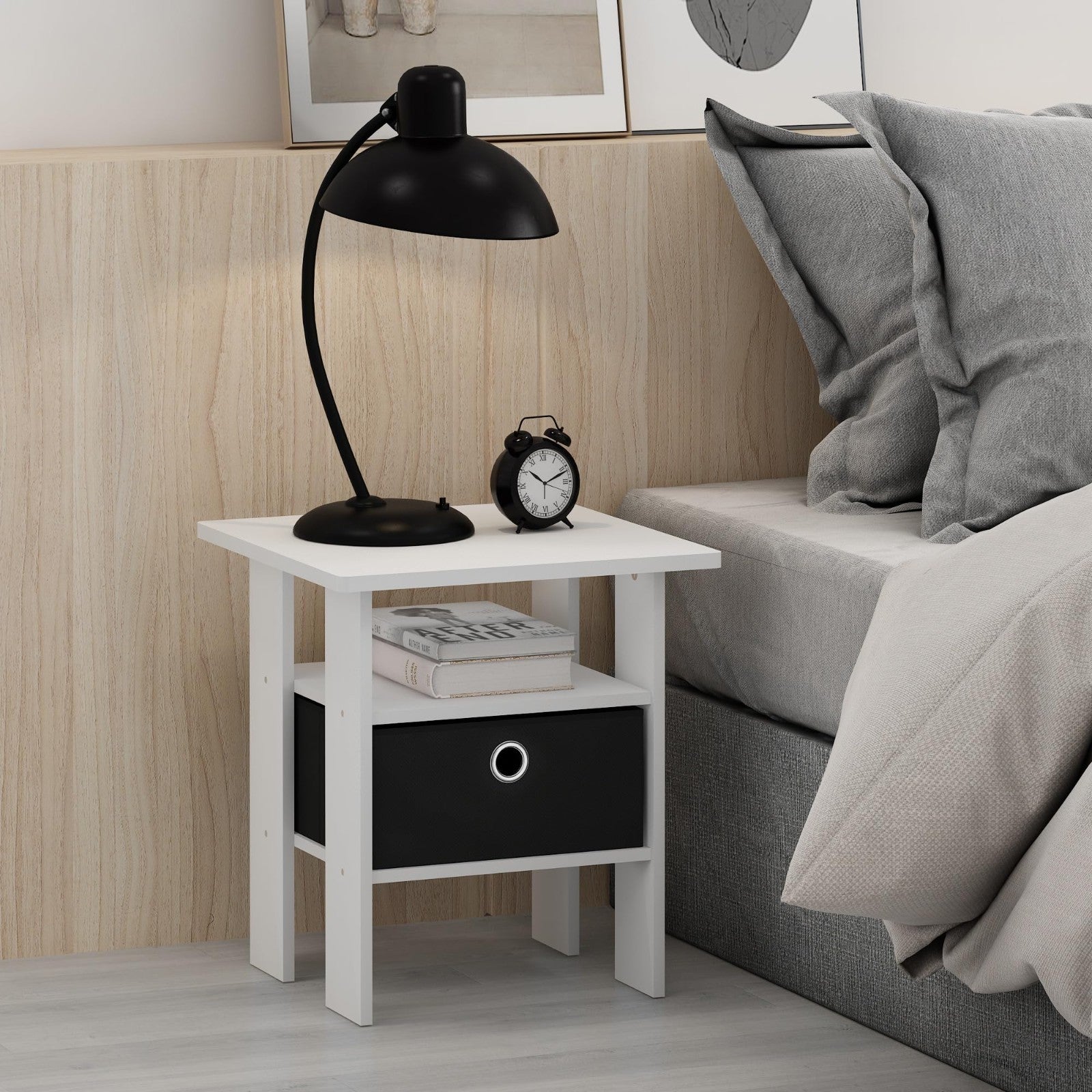 Stylish Side Table with Open Shelves & Storage Bin - Nightstand for Living Room/2