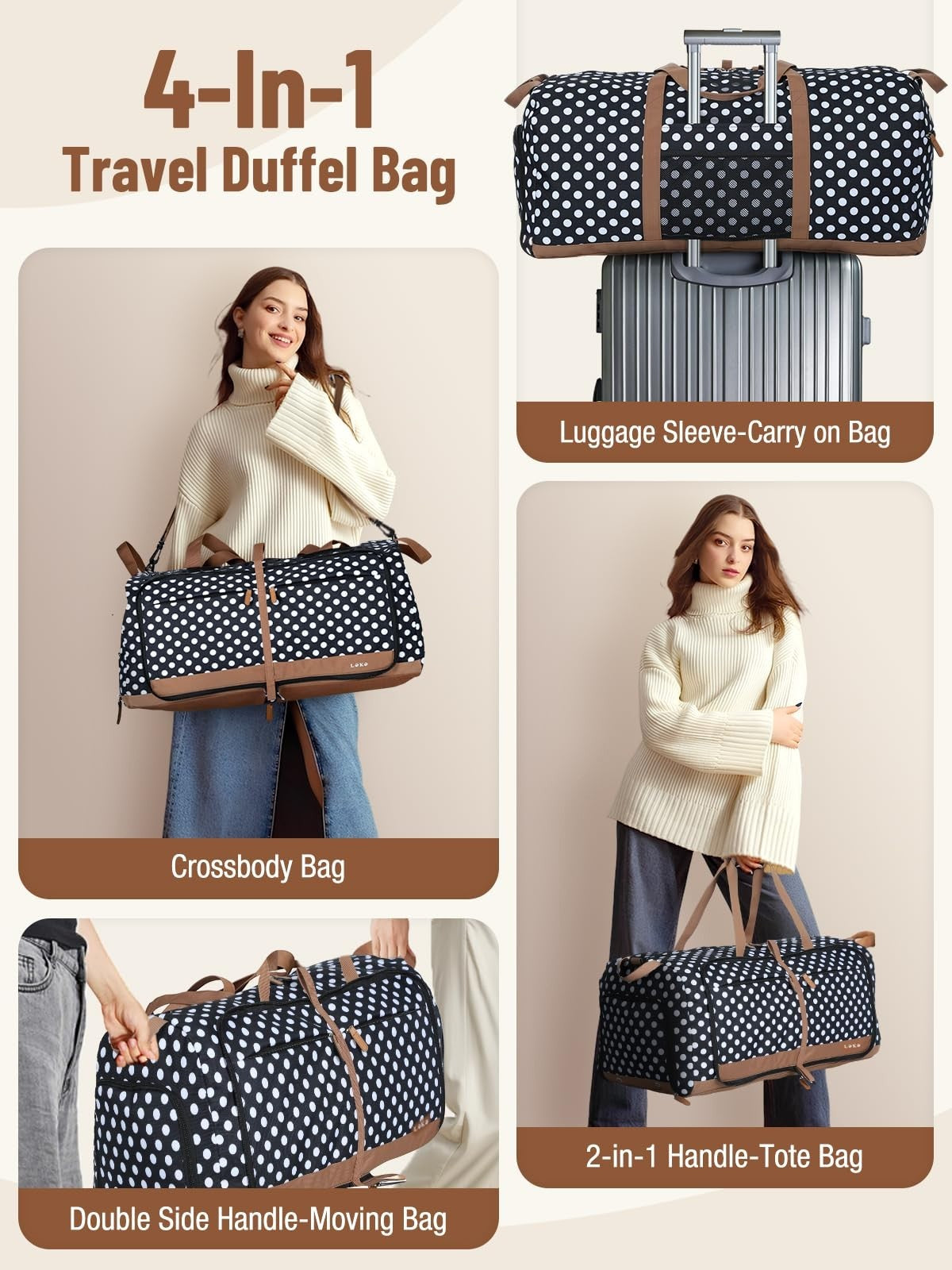 80L Foldable Travel Duffel Bag for Women - Large Weekend Carry-On with Shoe Comp4