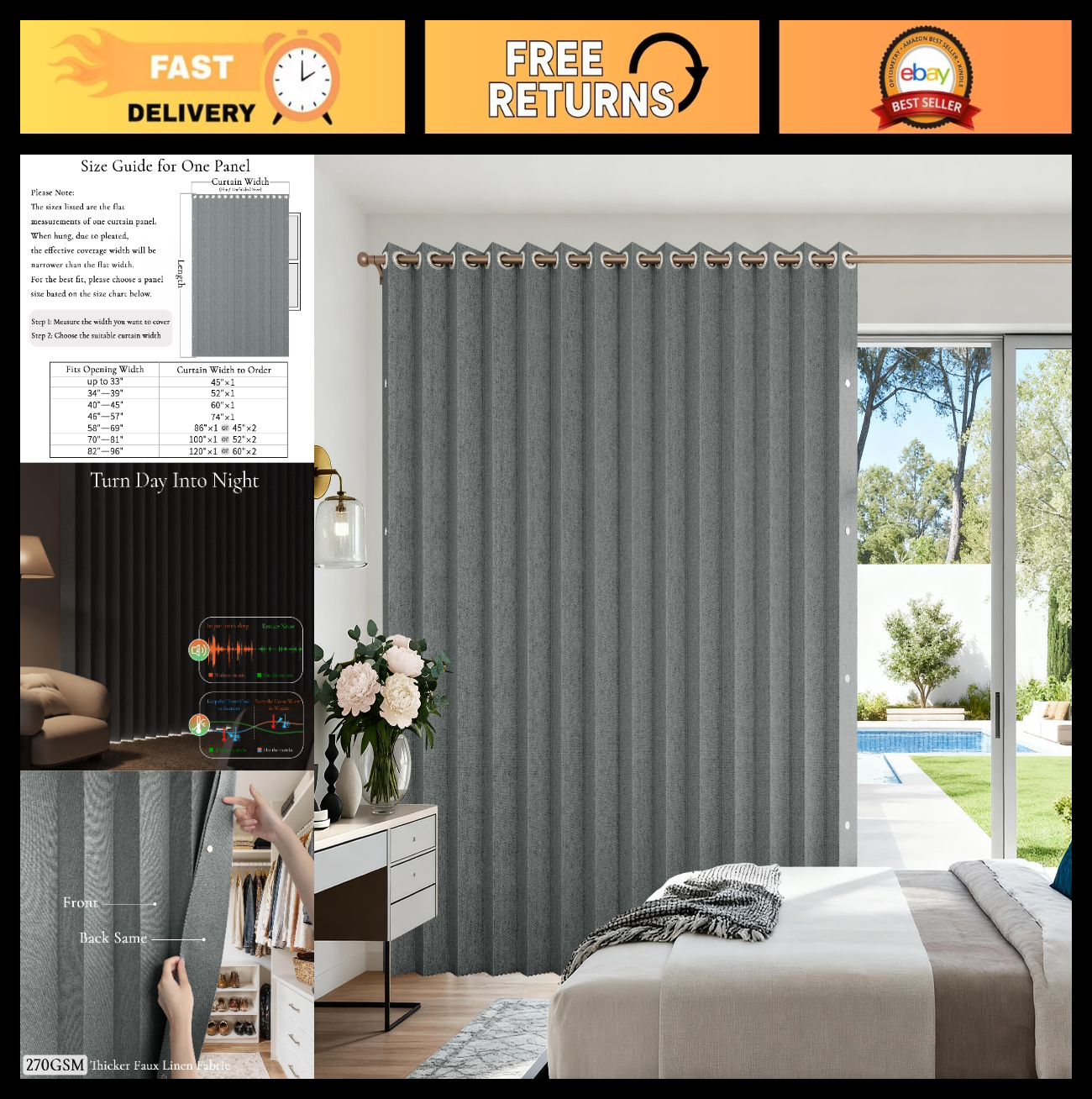 Vertical Shades & Blinds, Room Divider Curtain for Sliding Doors, 1 Panel 100x960