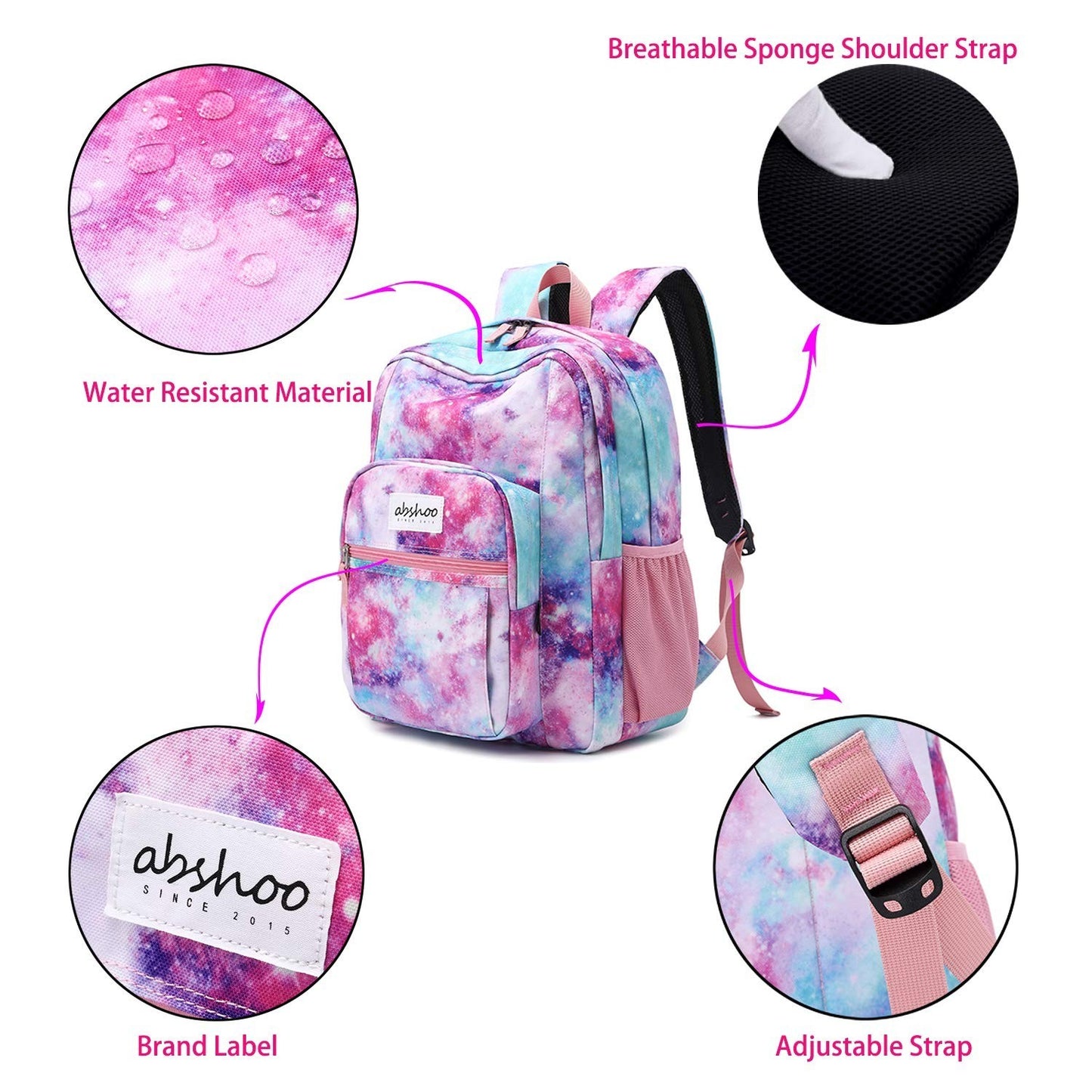 Galaxy Pink Women's School Backpack   Water Resistant Bookbag for College & Teen3