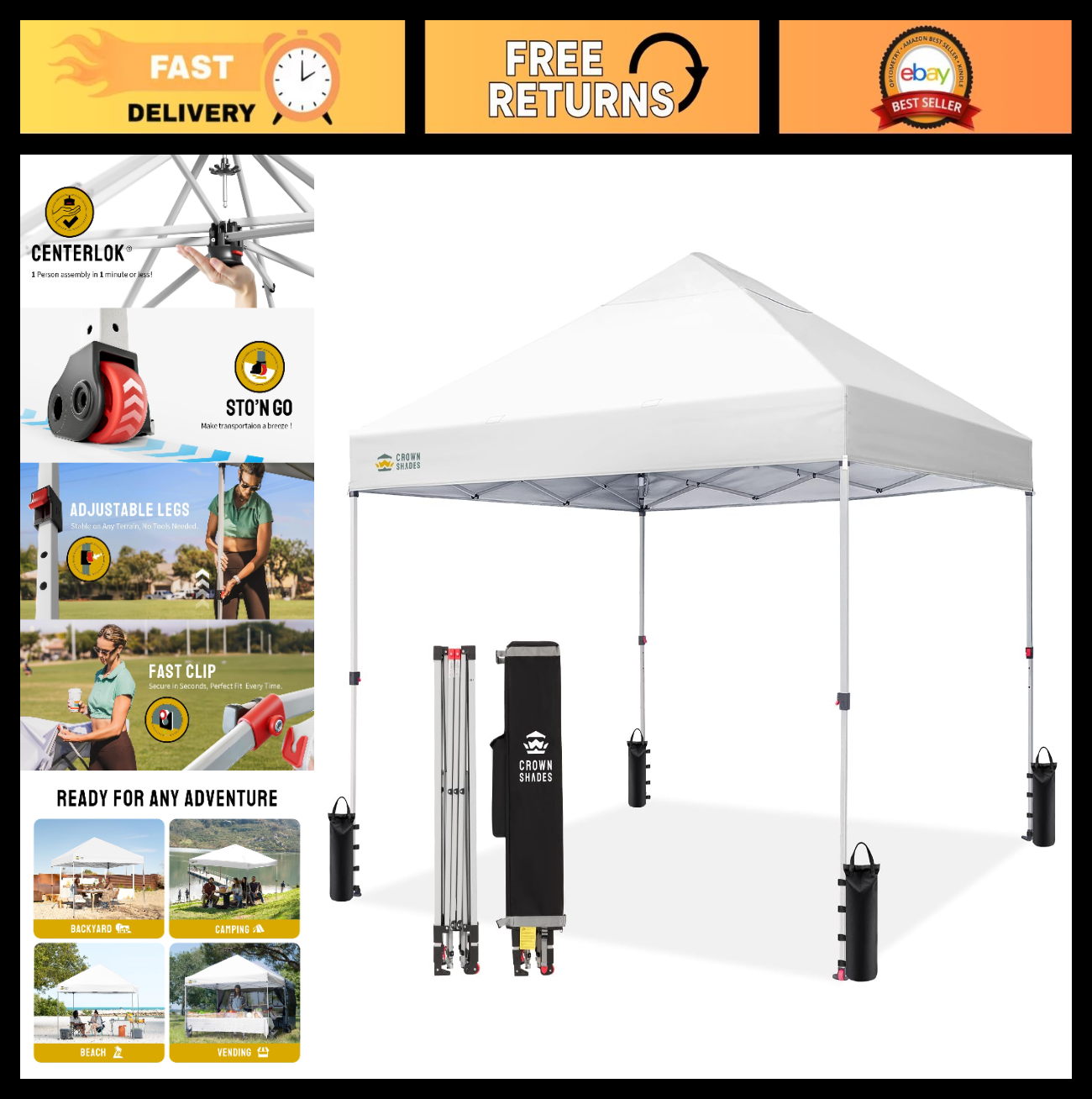 8x8 Pop Up Canopy Tent   One Push Setup, Easy Outdoor Sun Shade for Events, Part0