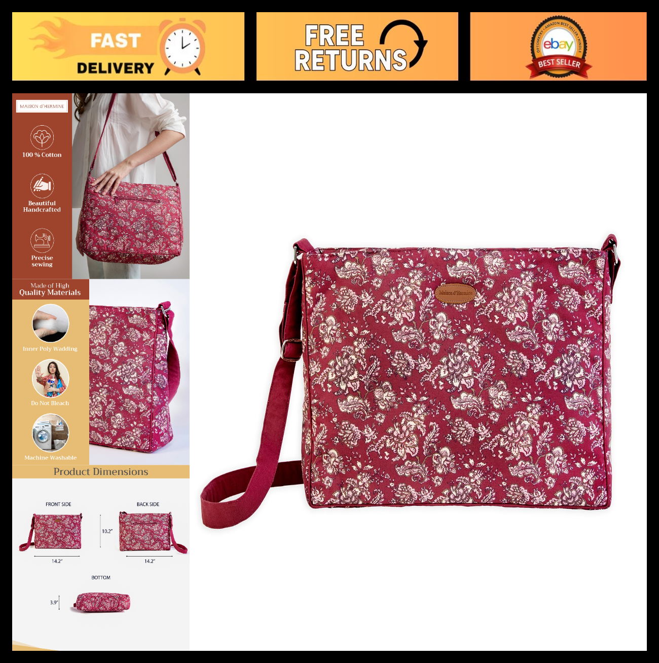 Stylish Cotton Shoulder Bag for Women   Versatile Handbag, Perfect for Everyday0