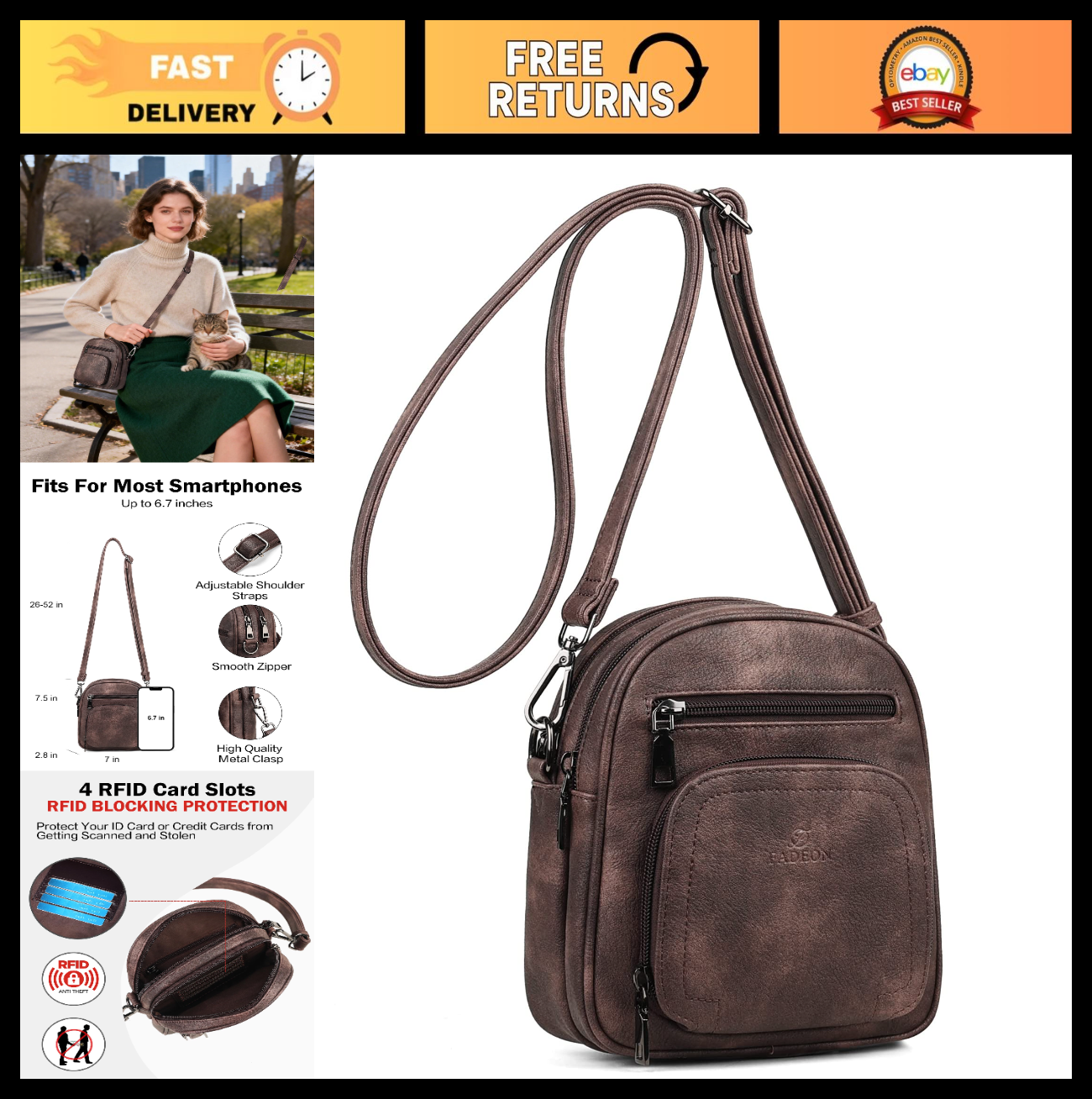 Stylish Small Crossbody Purses for Women, RFID Anti-Theft, 4 Card Slots0