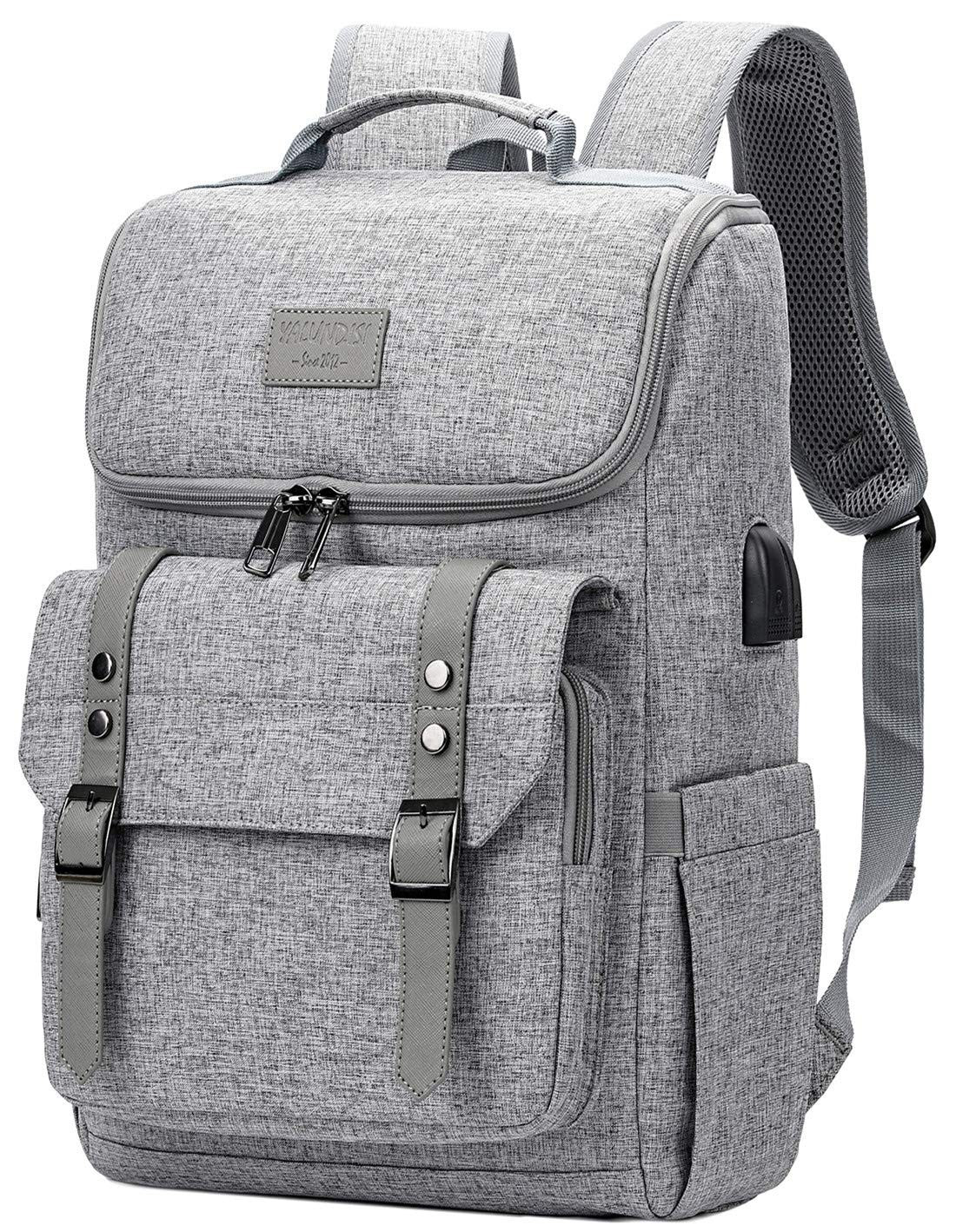 Vintage Laptop Backpack with USB Charging Port, Travel College Bag for 15.6" Lap1