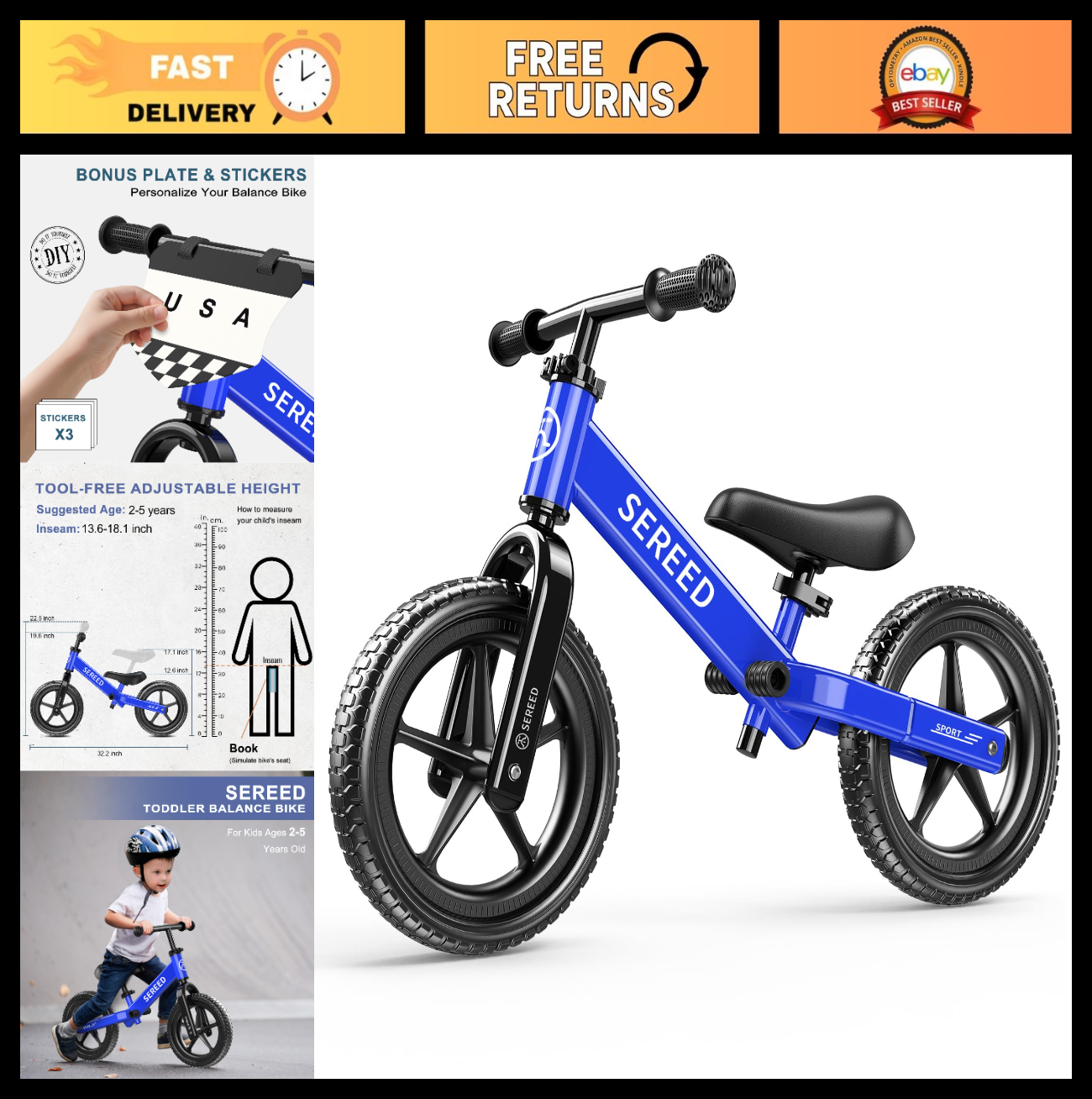 No Pedal Toddler Balance Bike for Ages 2 5, Adjustable, Custom Stickers, Gift Id0