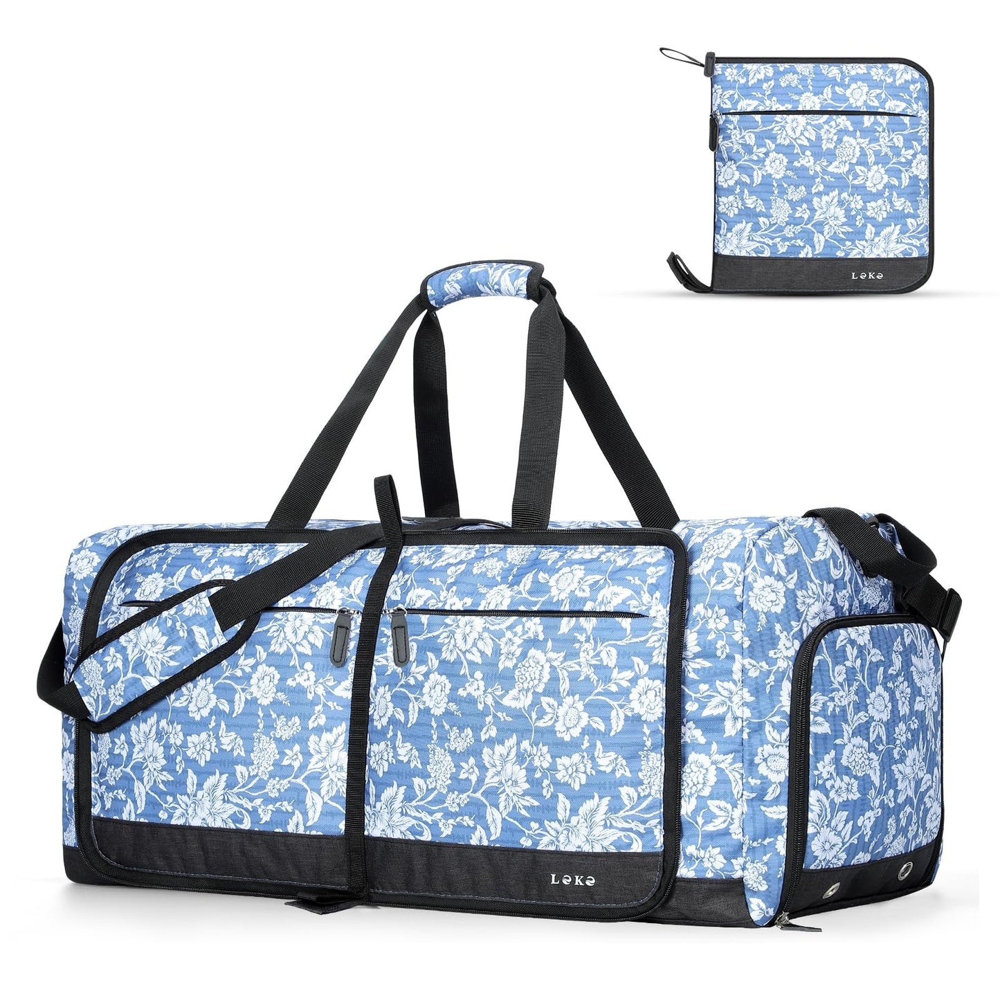 Large Foldable Travel Duffle Bag for Women - 80L, Weekend Carry-On, Shoe Compart1