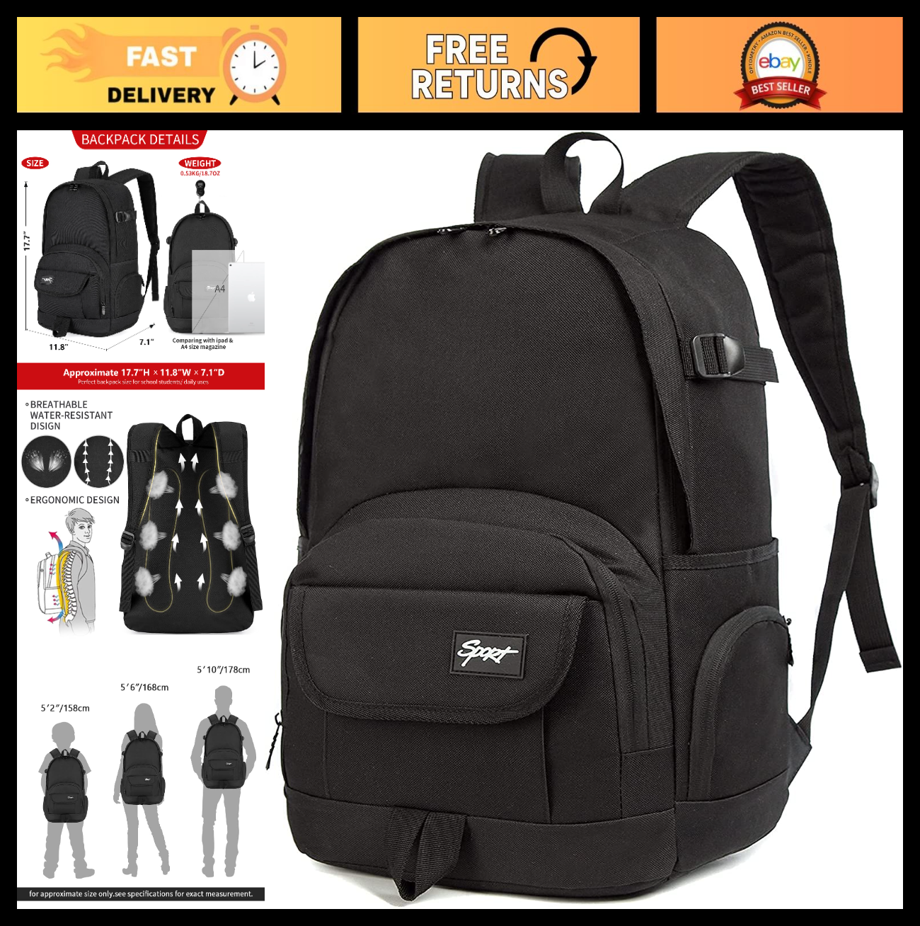 Lightweight School Backpack Travel Bag for Men & Women   College & Daily Use0