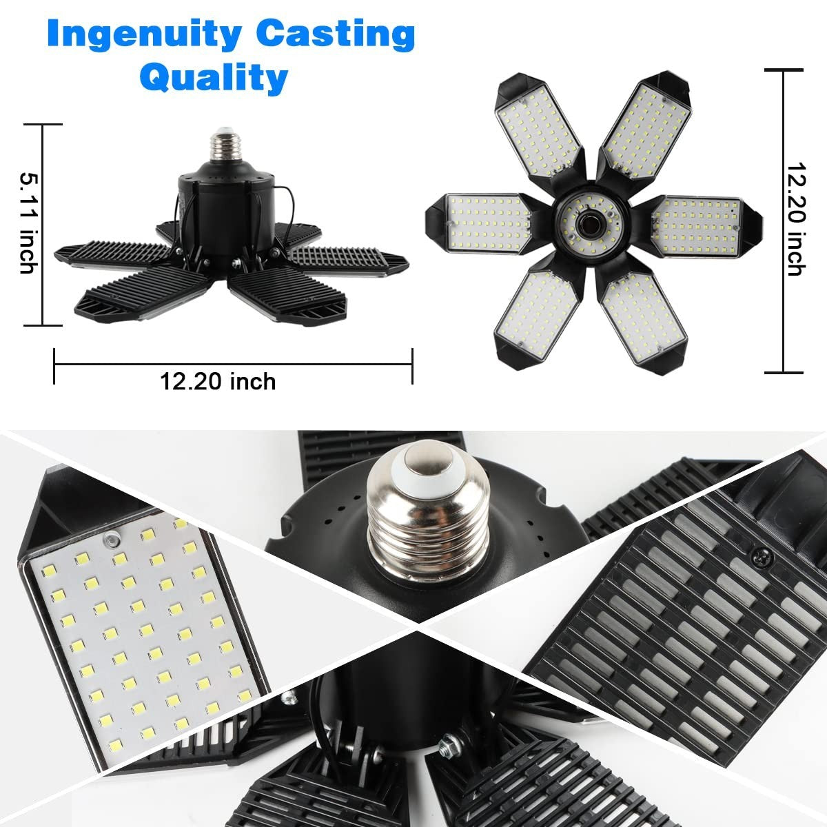 Super Bright 32000LM LED Garage Lights   2 Pack, 6500K Deformable Ceiling Light6