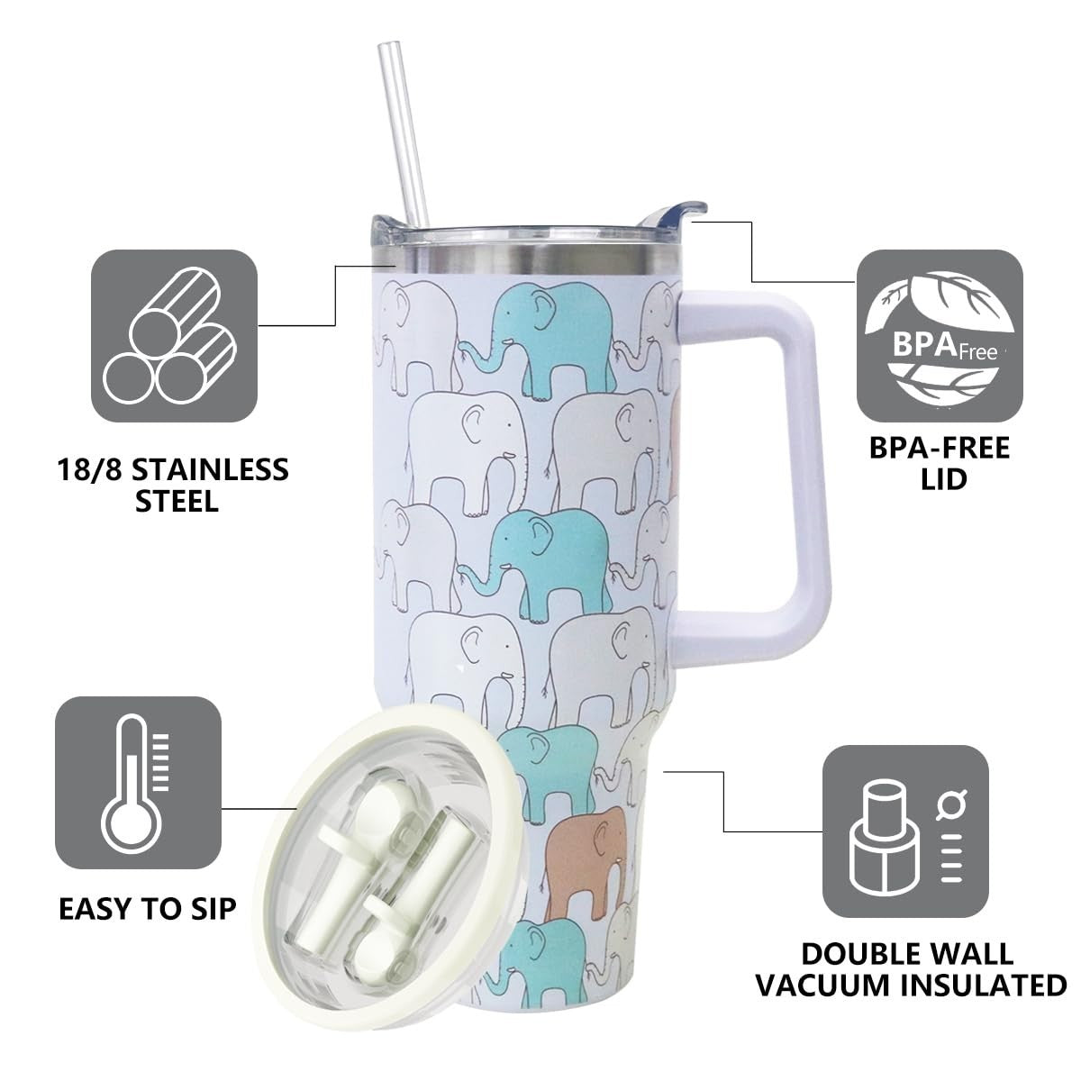 40 oz Insulated Tumbler with Handle & Straw   Leak Proof Travel Mug, Dishwasher4