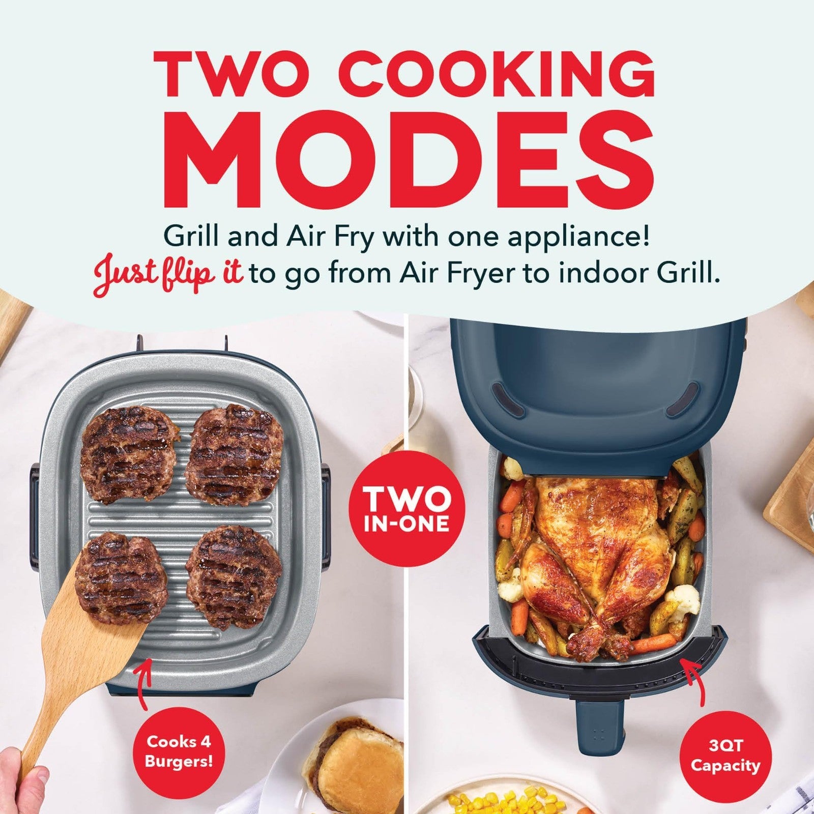 Digital 2-in-1 Air Fryer & Grill - Touchscreen, Nonstick Plate, Dehydrate Functi2