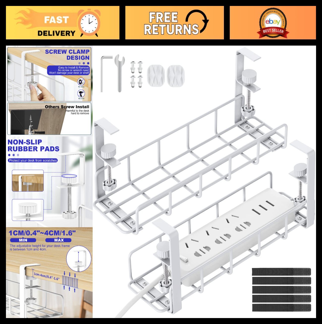 Under Desk Cable Management Tray   No Drill Heavy Duty Steel Rack, 31.5", 2 Pack0