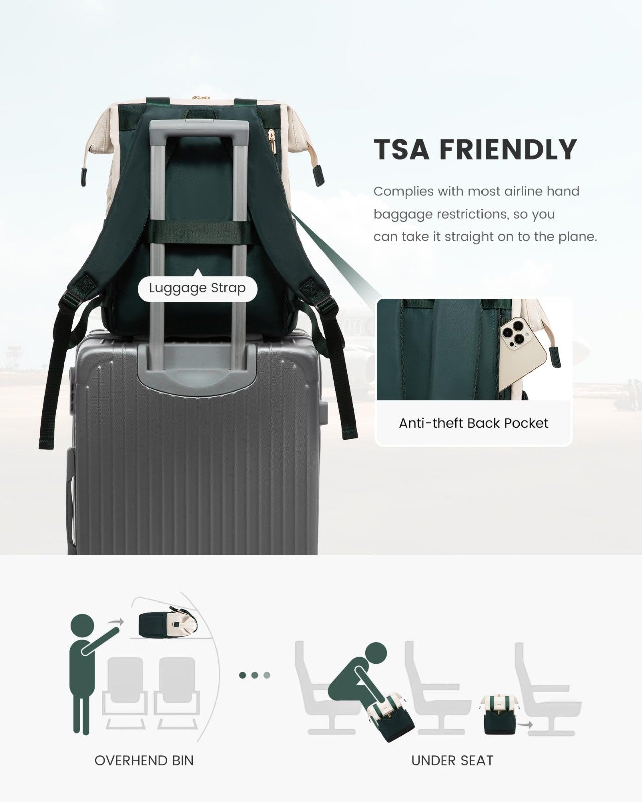 Stylish 15.6" Laptop Backpack for Women, USB Port, Waterproof Travel Bag, 2PCS4