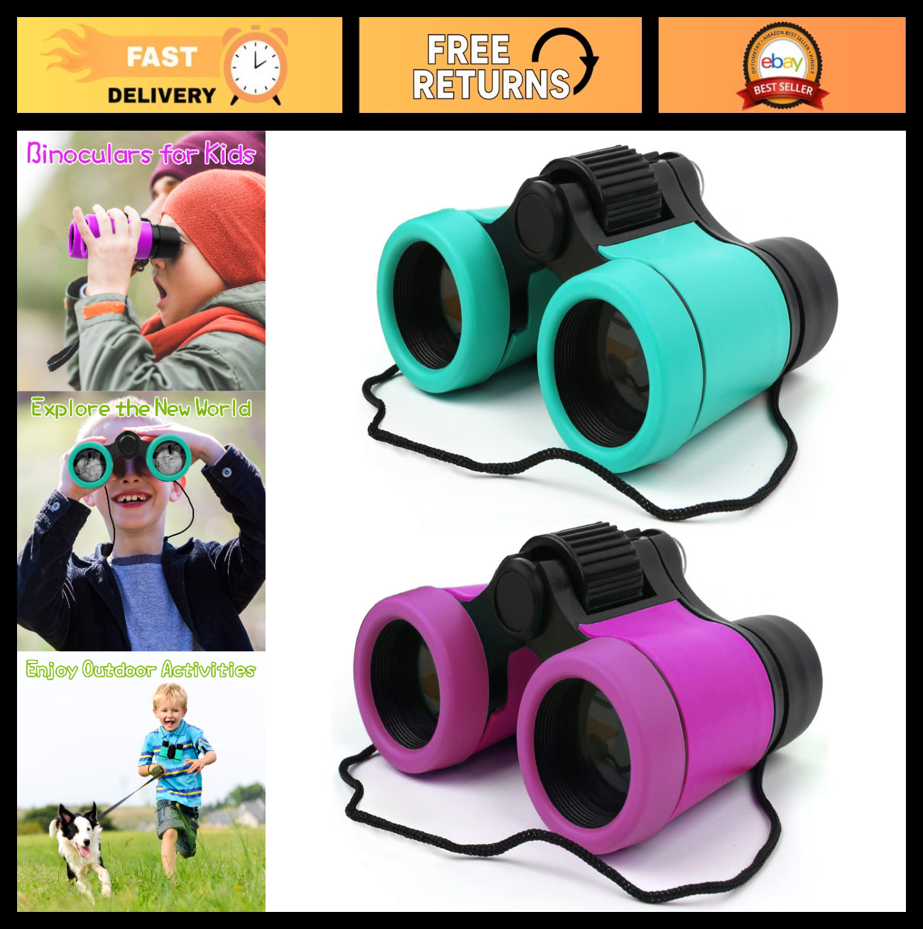 Kids Binoculars Set   Shockproof Toy for Ages 3 12, Bird Watching, Learning, Hik0