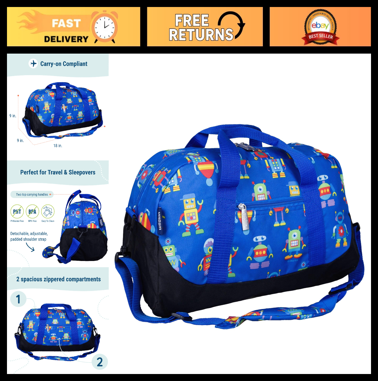 Kids Overnighter Duffel Bag - Lightweight Carry-On Travel Bag for School & Sleep0