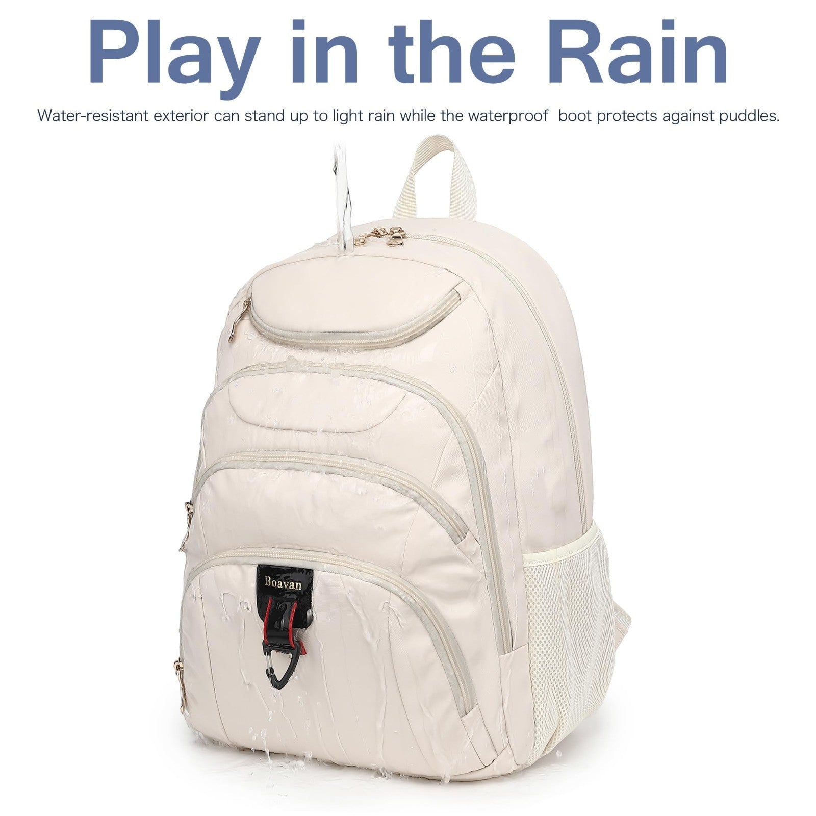 Stylish 15.6" Laptop Backpack for Women, USB Port, Waterproof, Anti Theft, Cream4