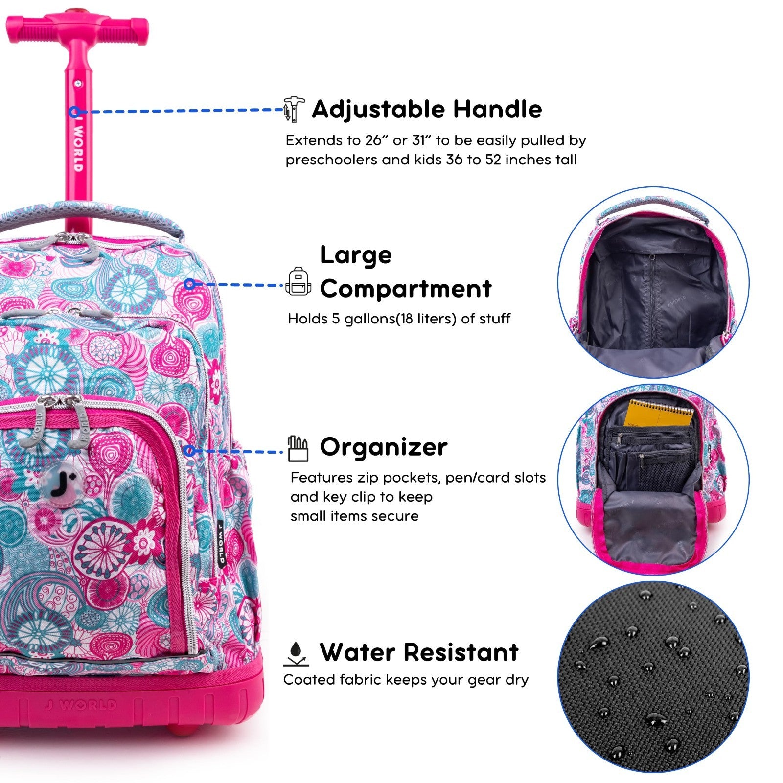 Kids Rolling Backpack & Lunch Bag Set   Carry On Suitcase with Wheels, Blue Rasp4