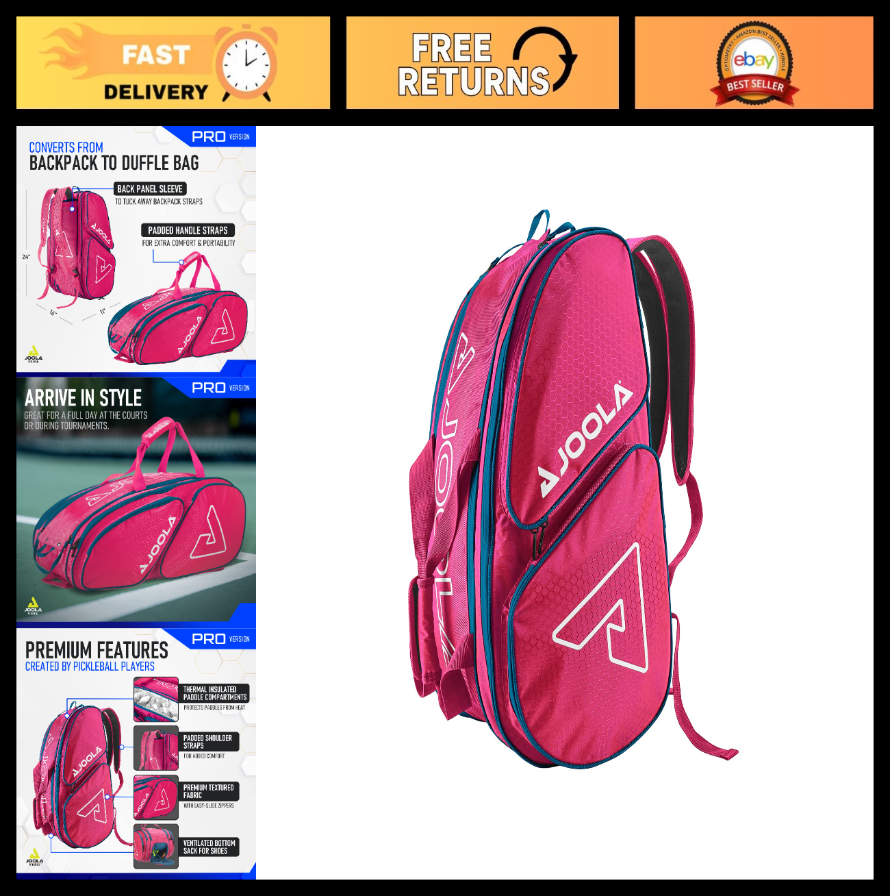 Pickleball Bag - Thermal Insulated Backpack & Duffle for Paddles & Gear, Holds 40