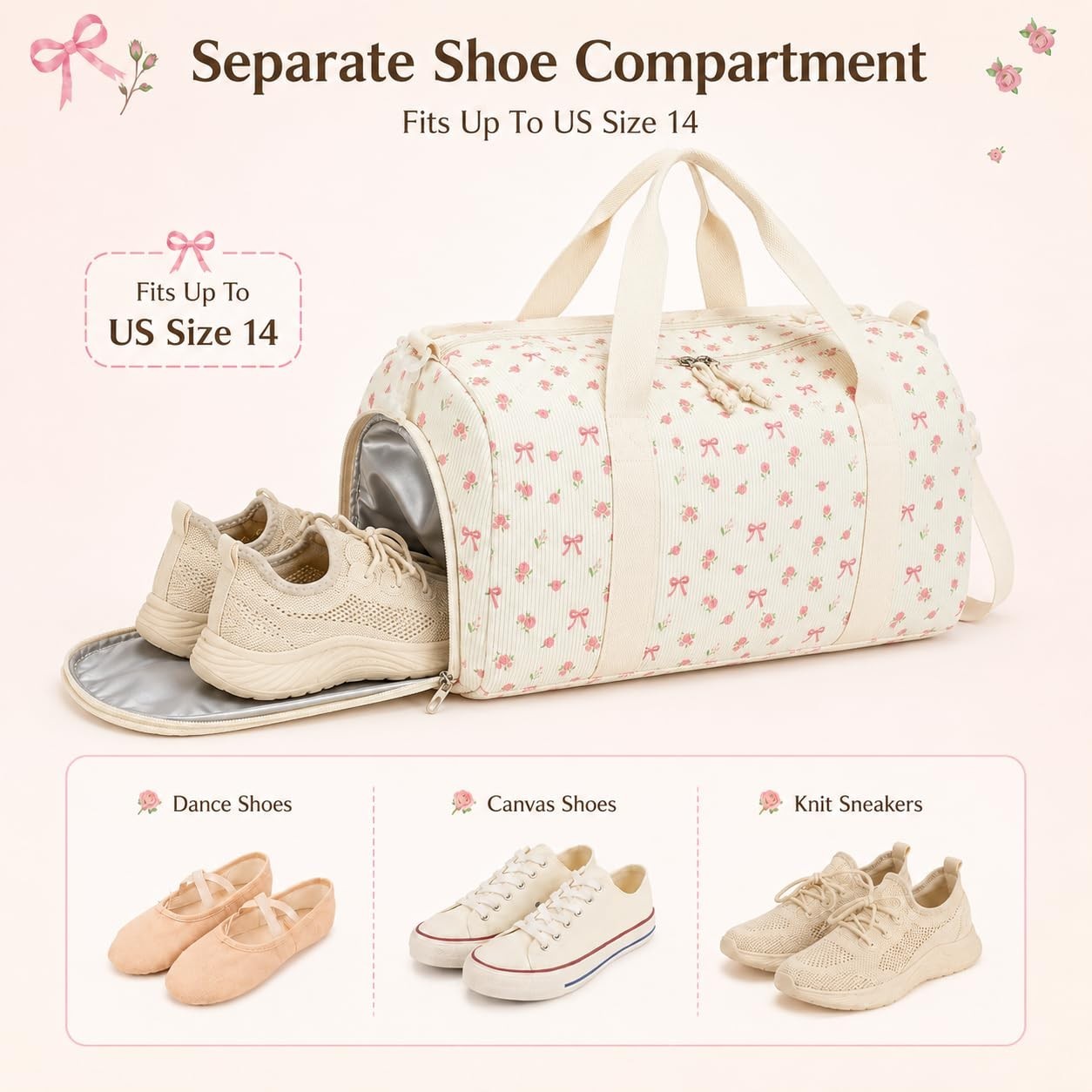 Cute Girls Duffle Bag with Shoe Compartment & Wet Separation - Waterproof Gym Tr3