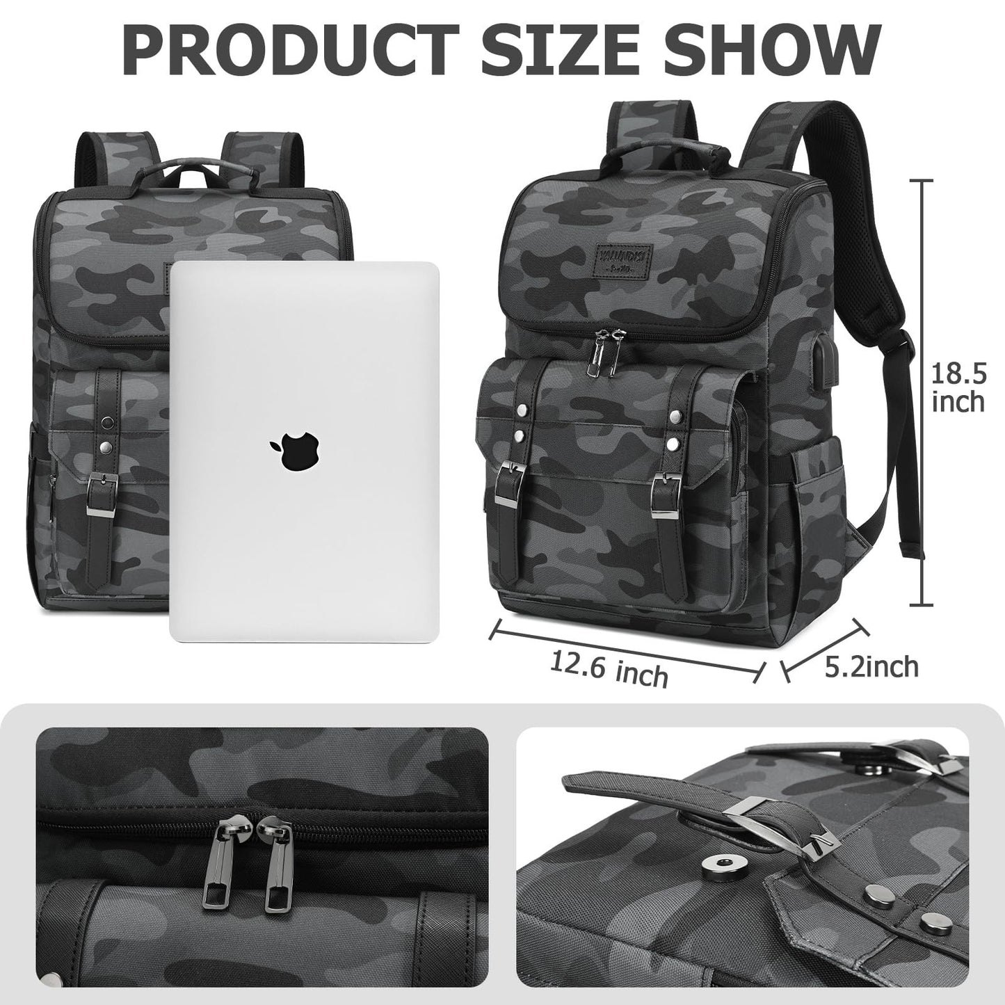 Vintage Travel Laptop Backpack with USB Charging Port - Fits 15.6" Laptop, Camou4