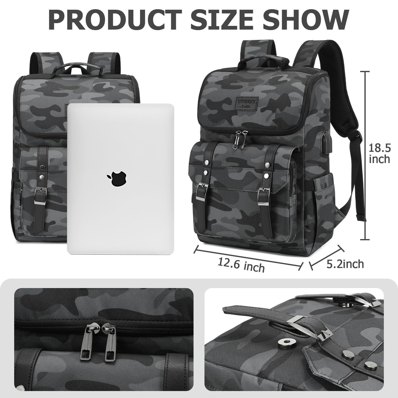 Vintage Travel Laptop Backpack with USB Charging Port - Fits 15.6" Laptop, Camou4