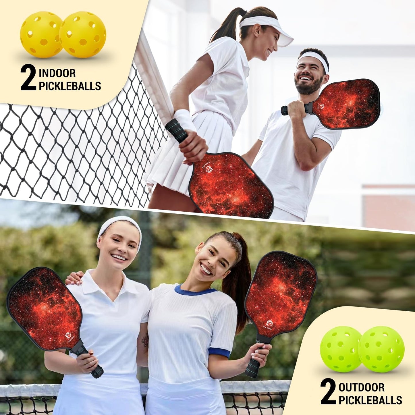 Pickleball Paddles Set of 2/4 - USAPA Approved, Fiberglass/Graphite Rackets, Car5